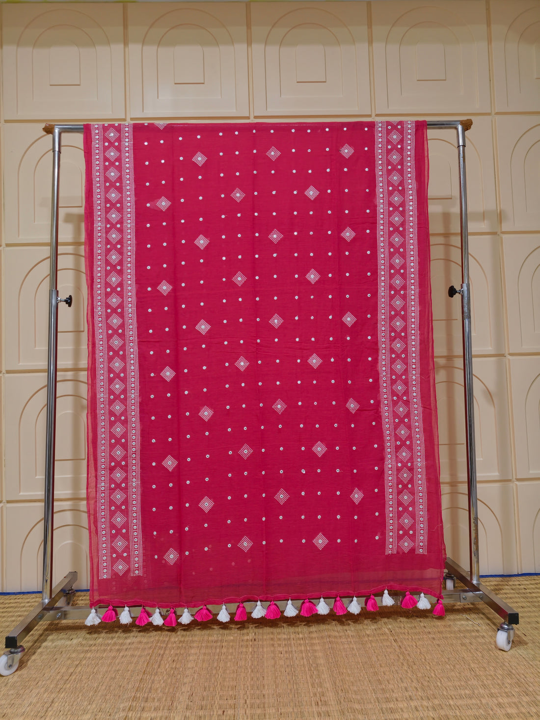 Premium Mul cotton saree with chikankari and foil work