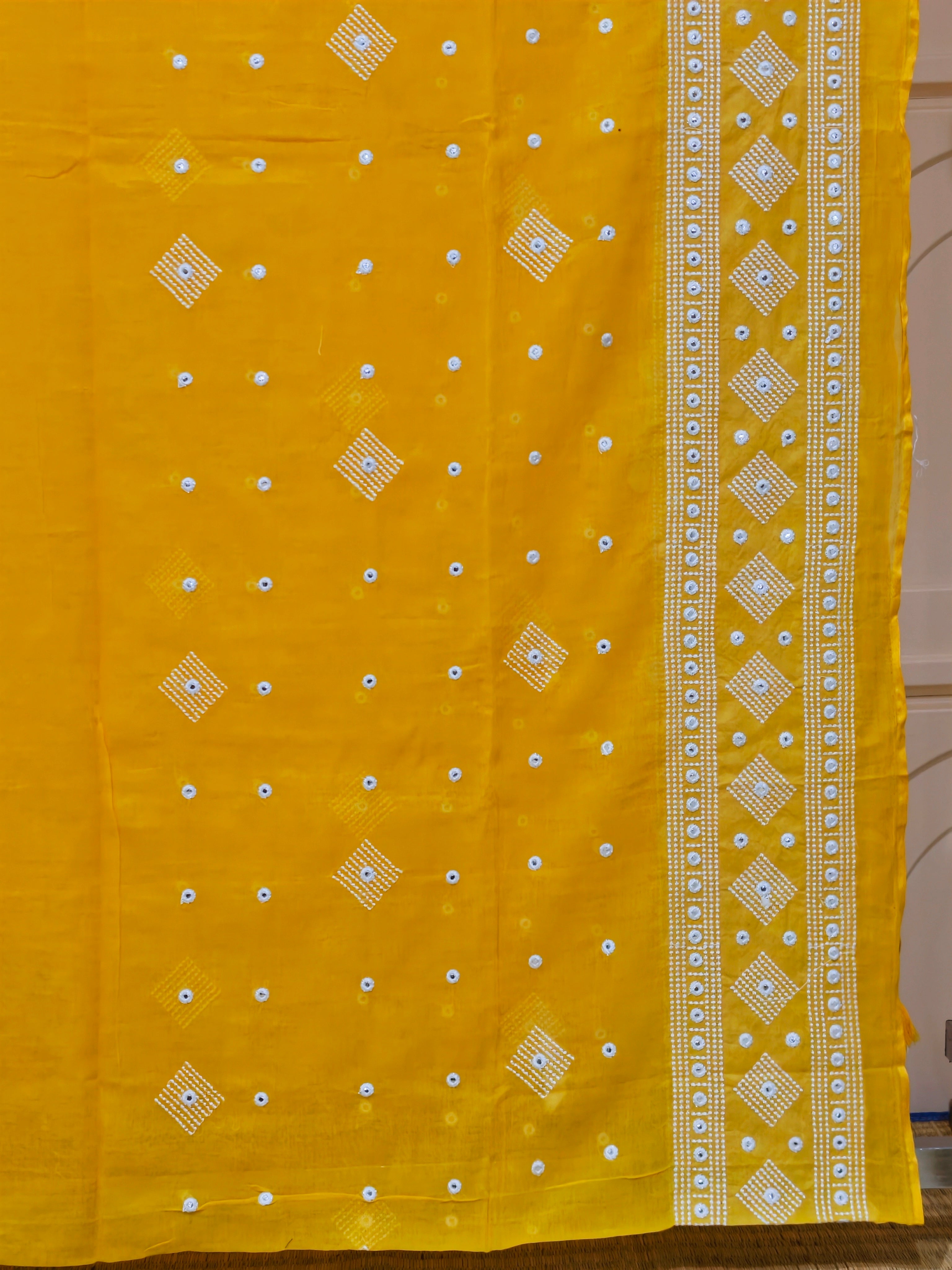 Premium Mul cotton saree with chikankari and foil work