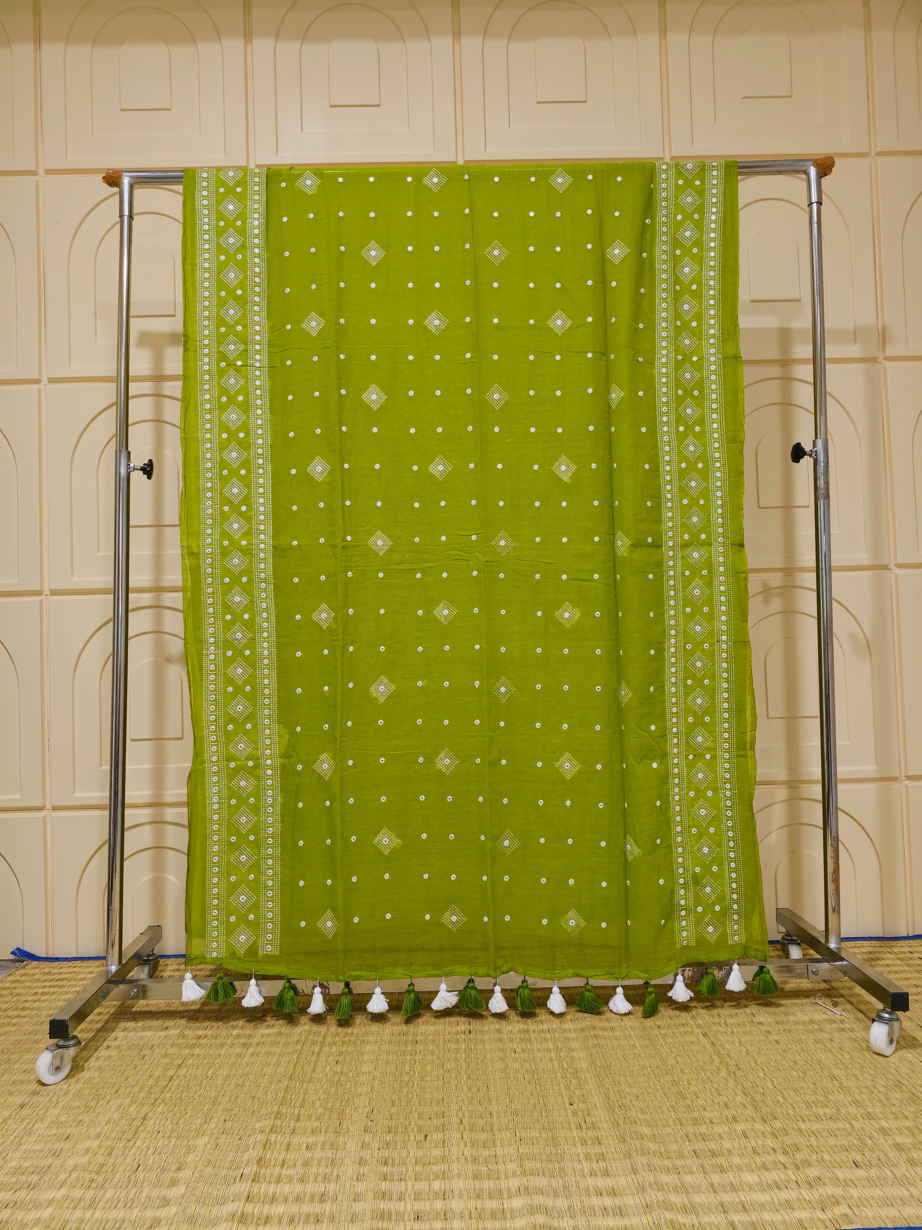 Premium Mul cotton saree with chikankari and foil work