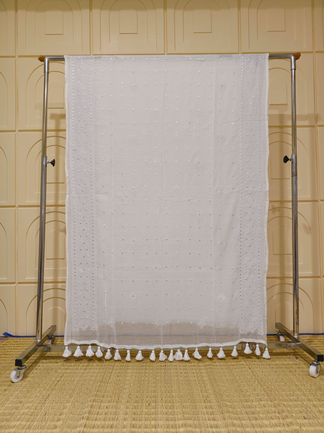 Premium Mul cotton saree with chikankari and foil work