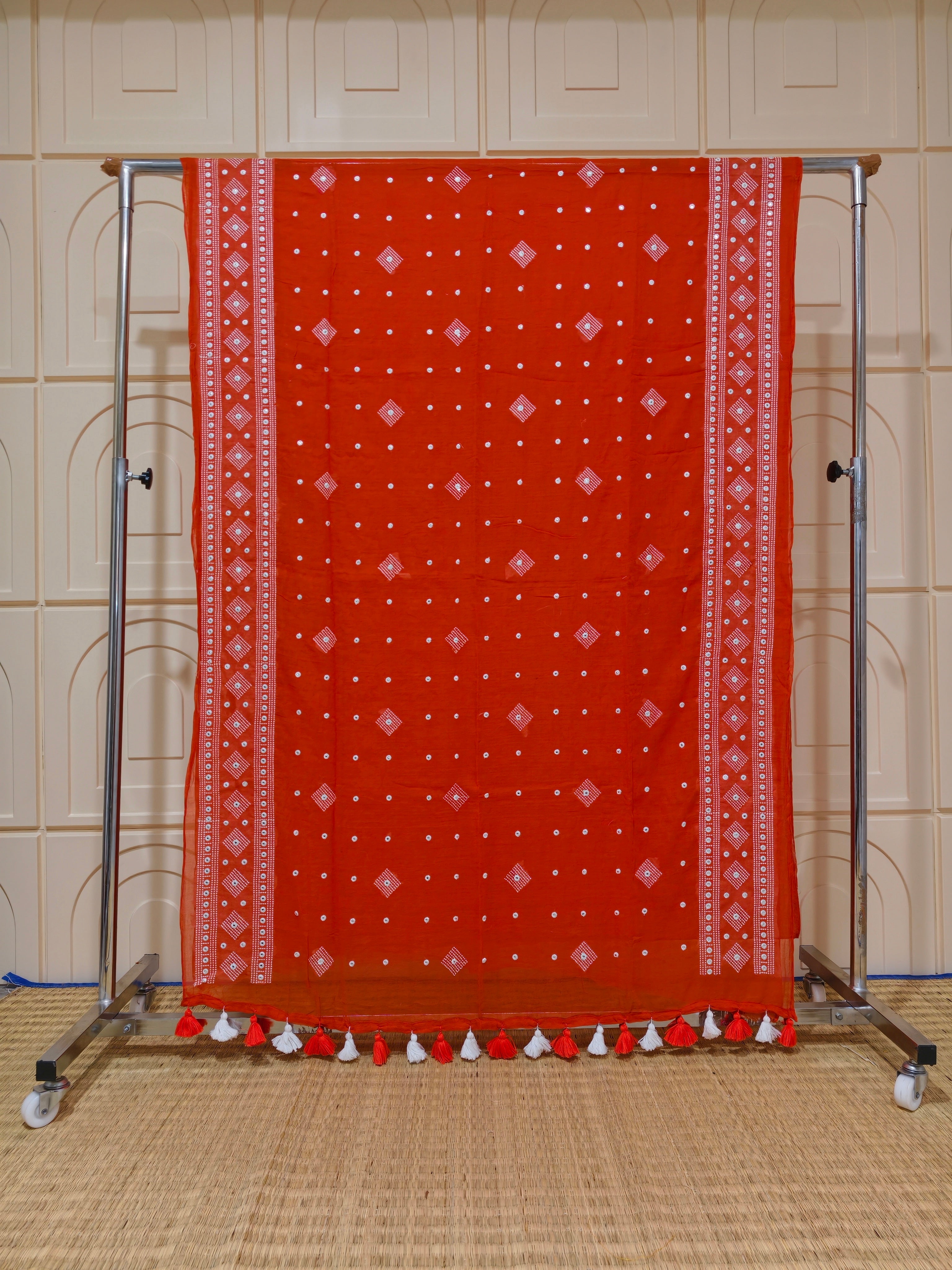 Premium Mul cotton saree with chikankari and foil work
