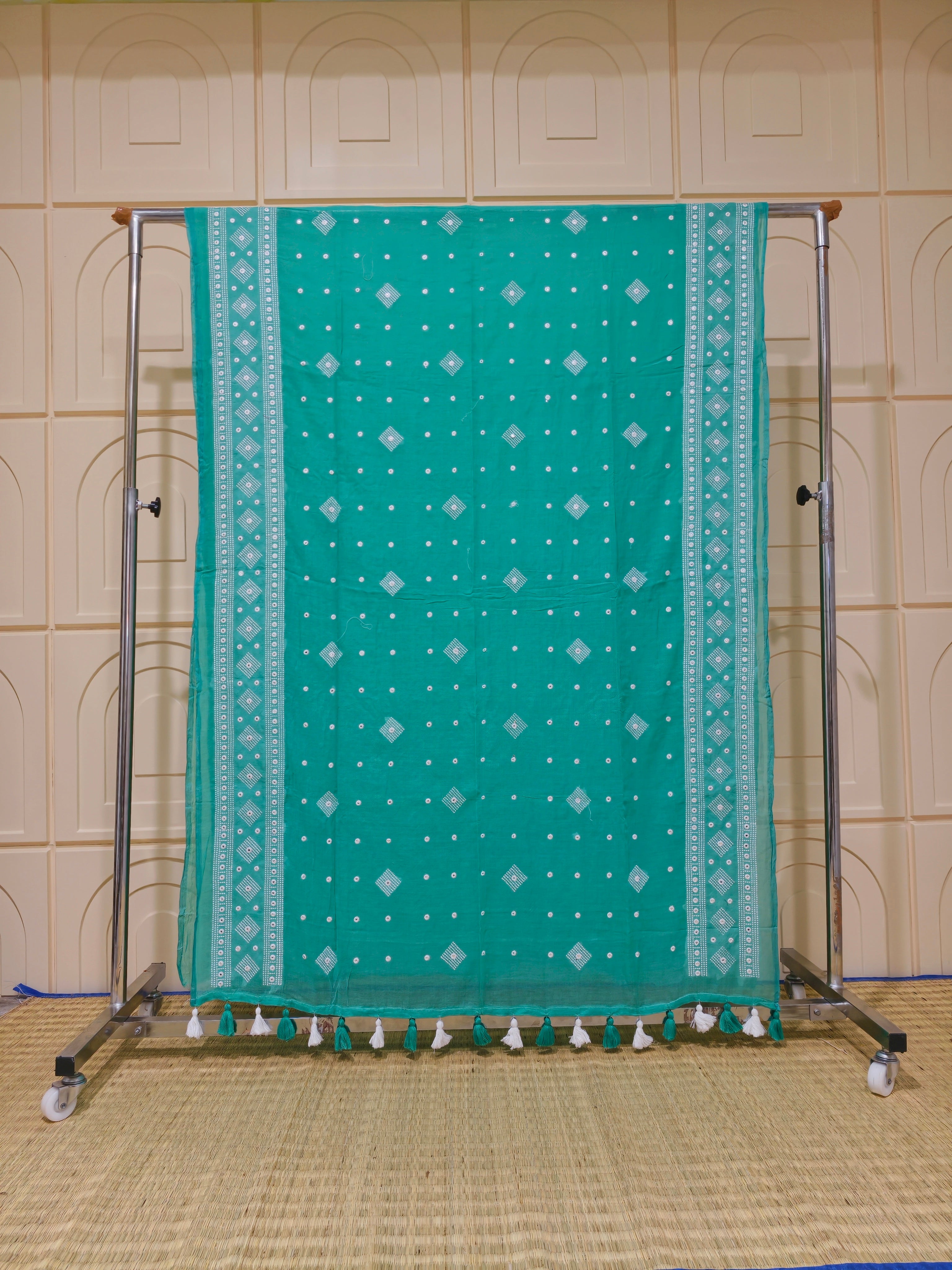 Premium Mul cotton saree with chikankari and foil work