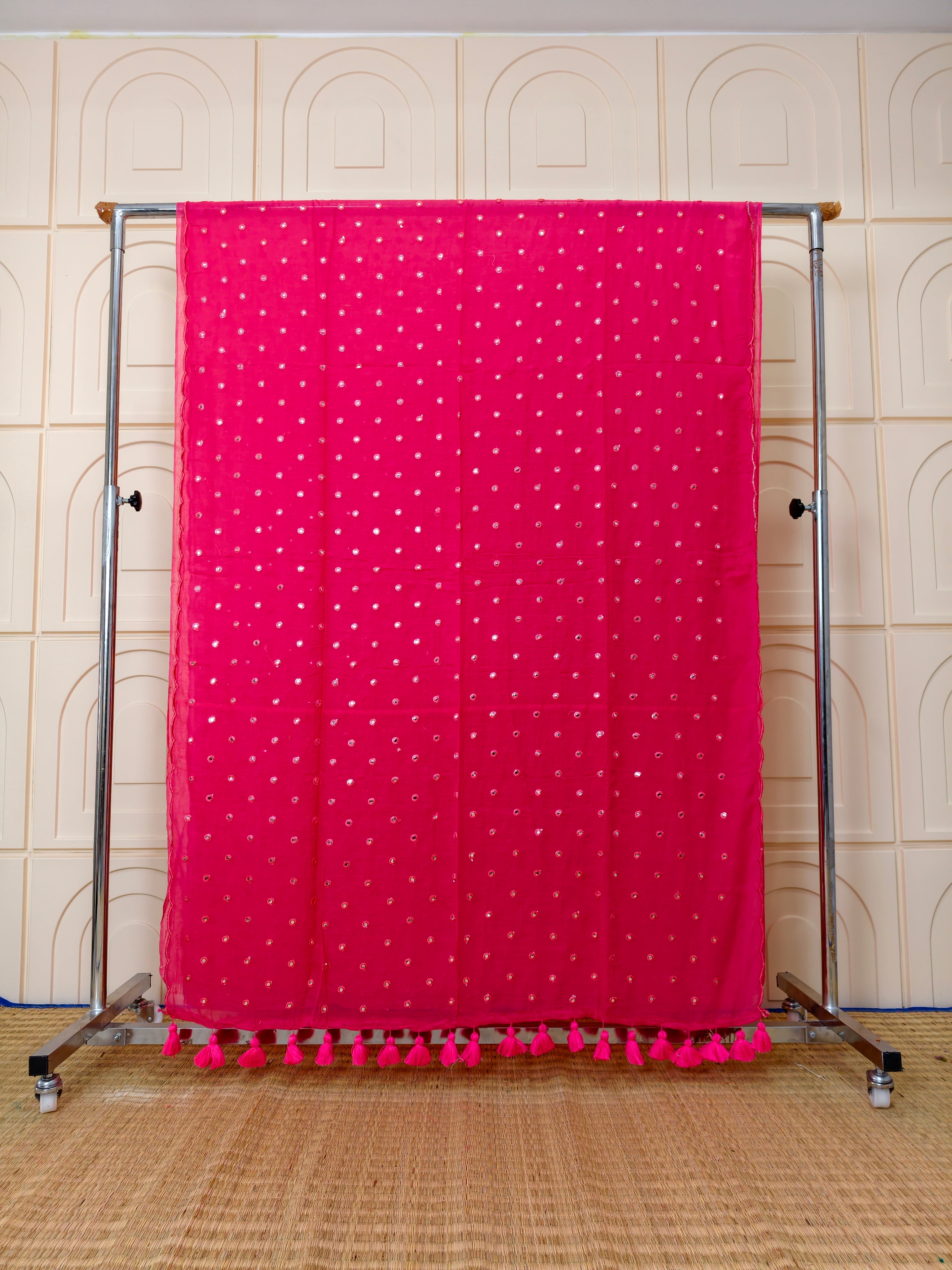 Premium Mul cotton sarees with foil mirror embroidery