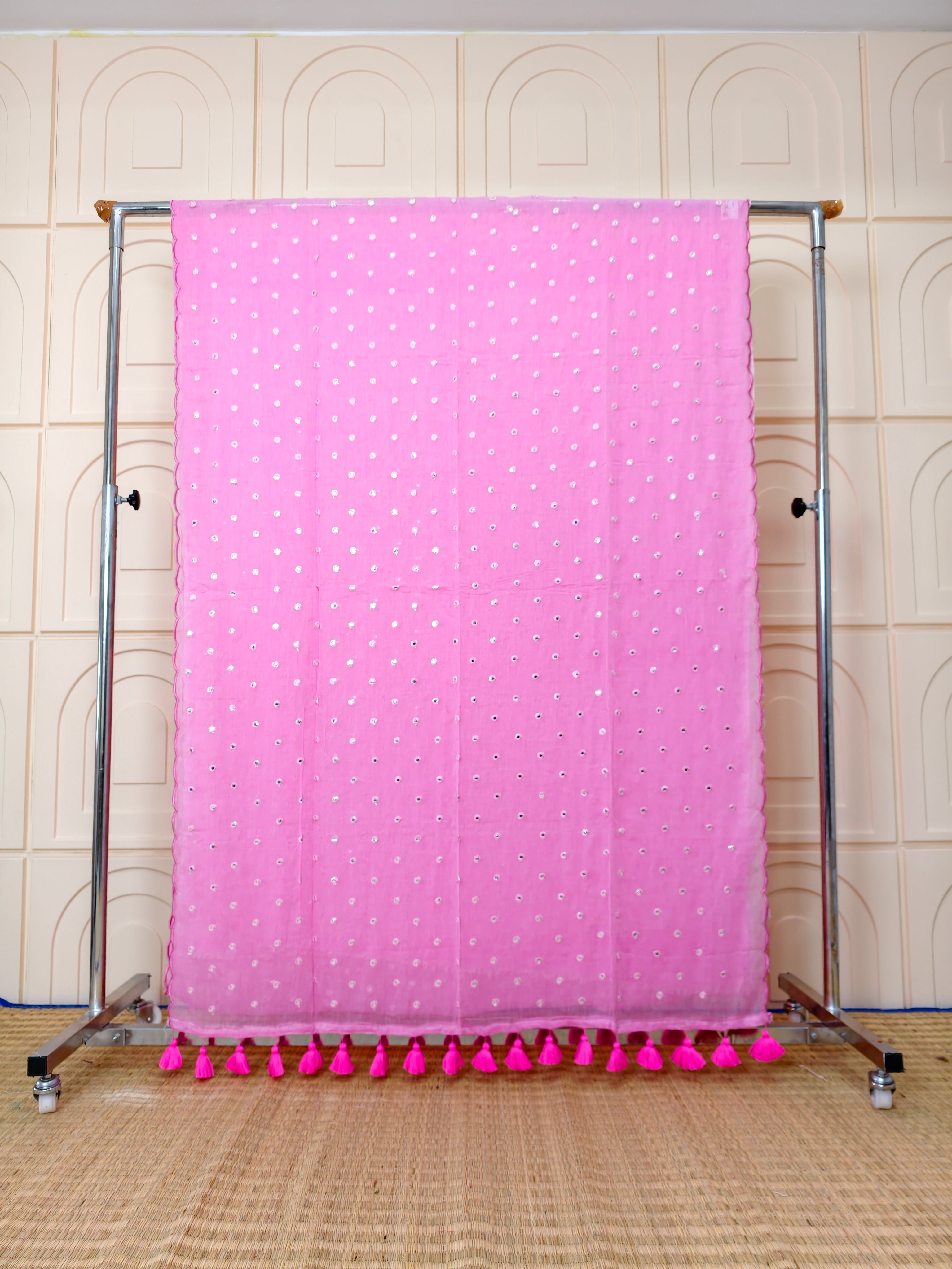 Premium Mul cotton sarees with foil mirror embroidery