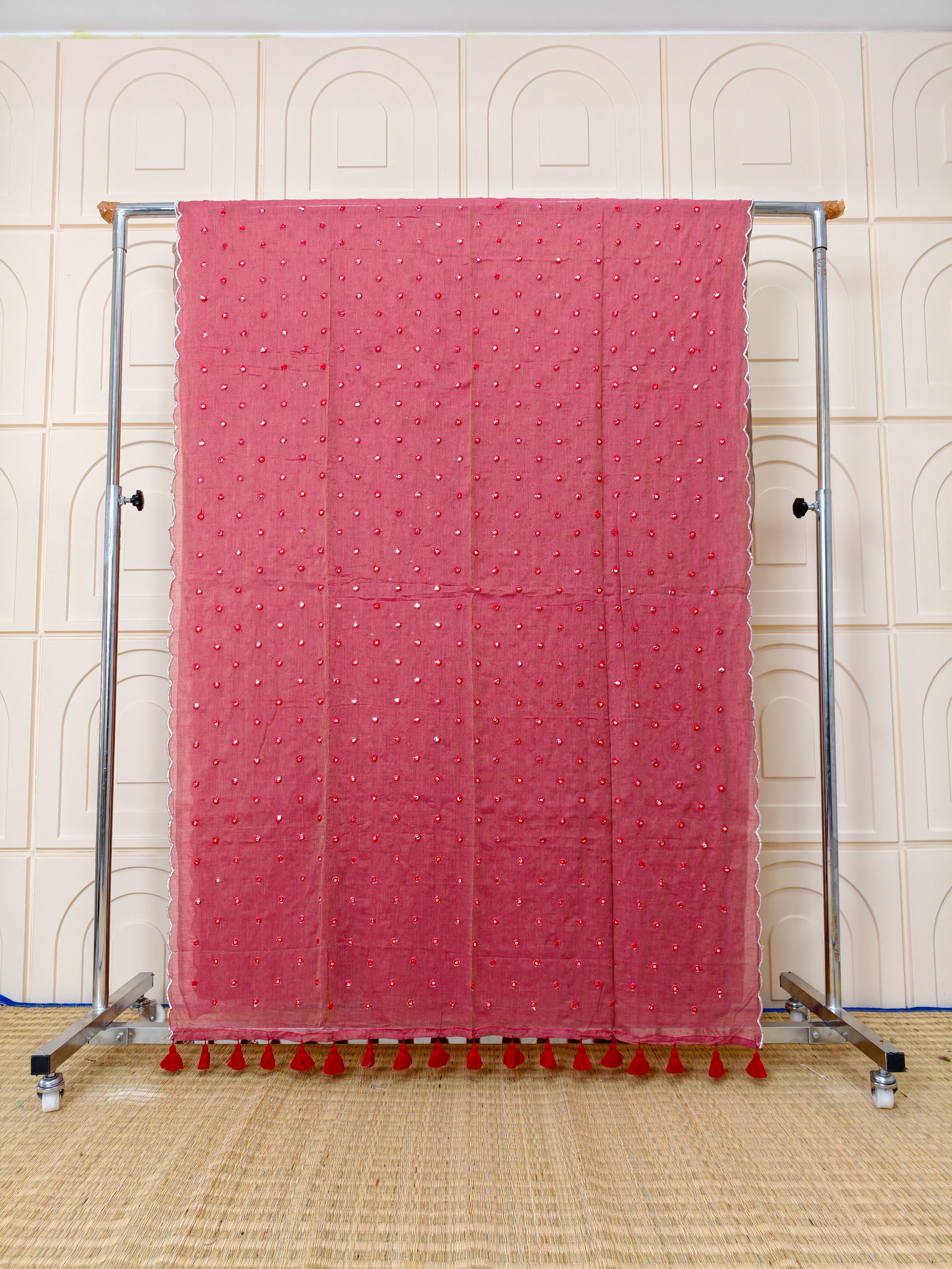Premium Mul cotton sarees with foil mirror embroidery