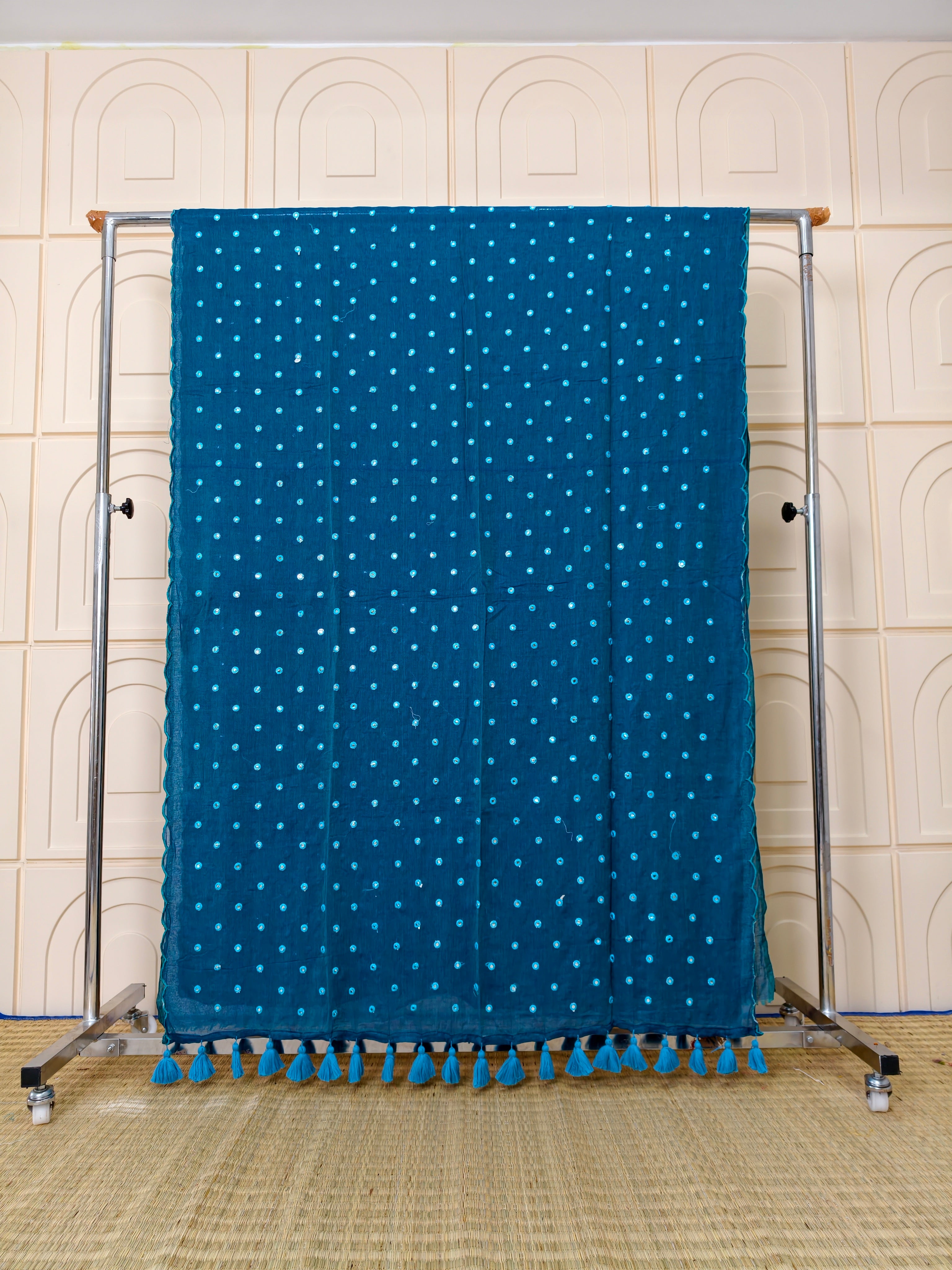 Premium Mul cotton sarees with foil mirror embroidery