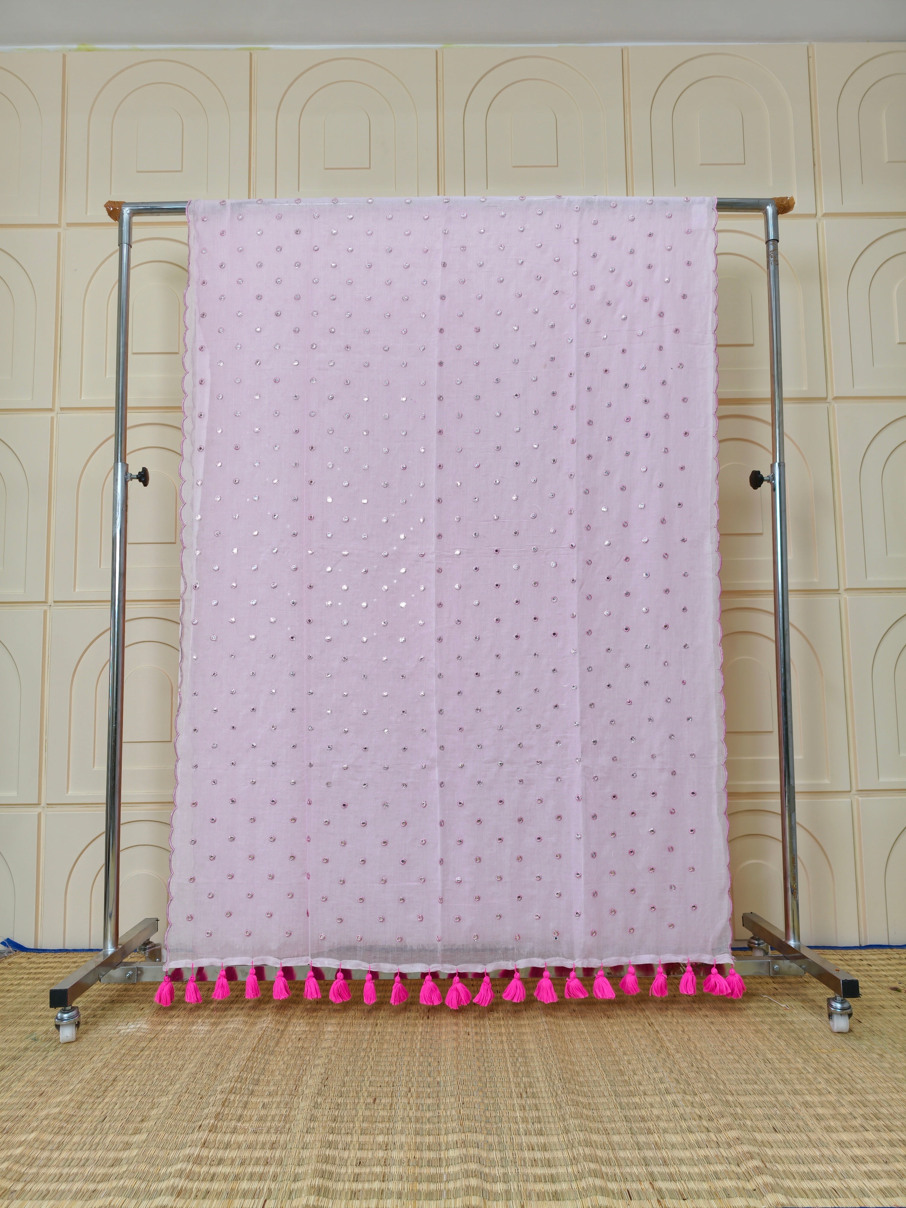 Premium Mul cotton sarees with foil mirror embroidery