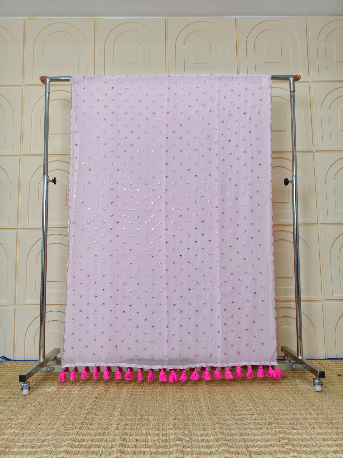 Premium Mul cotton sarees with foil mirror embroidery