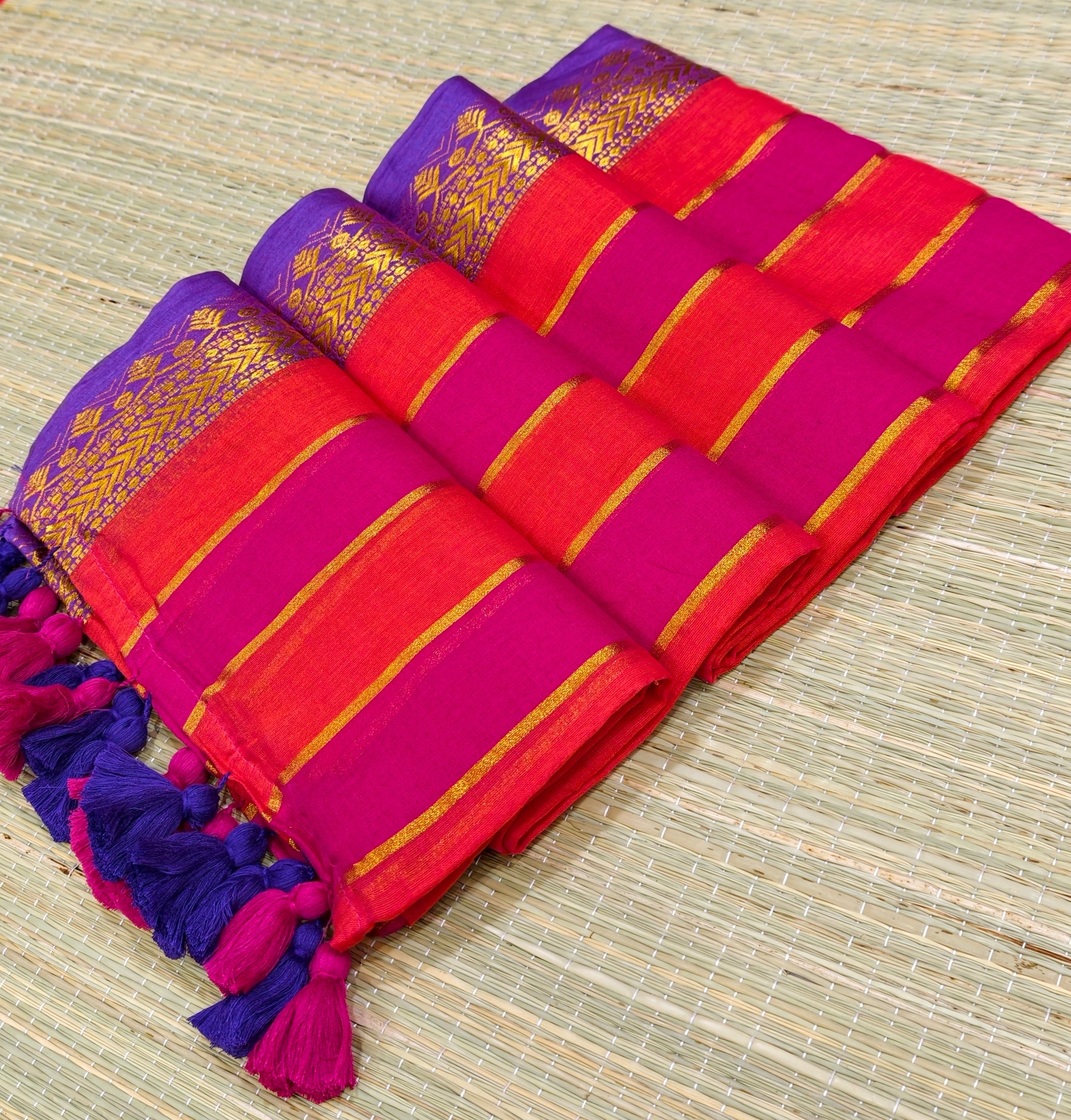 Mul cotton saree with multi stripes