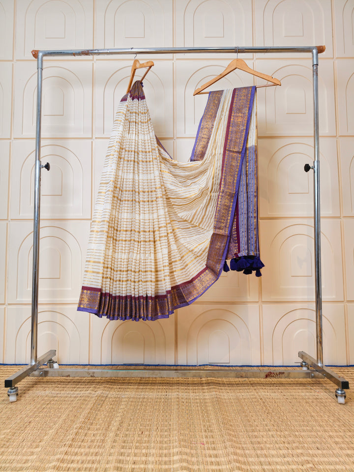 zari stripes saree with kanchi border