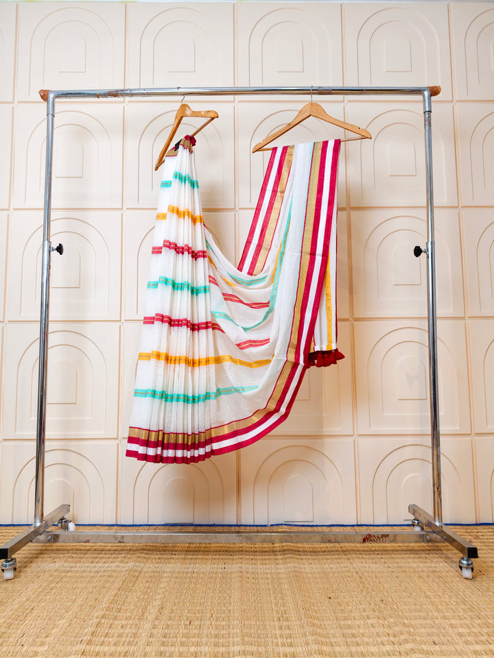 mul cotton saree with multi stripes