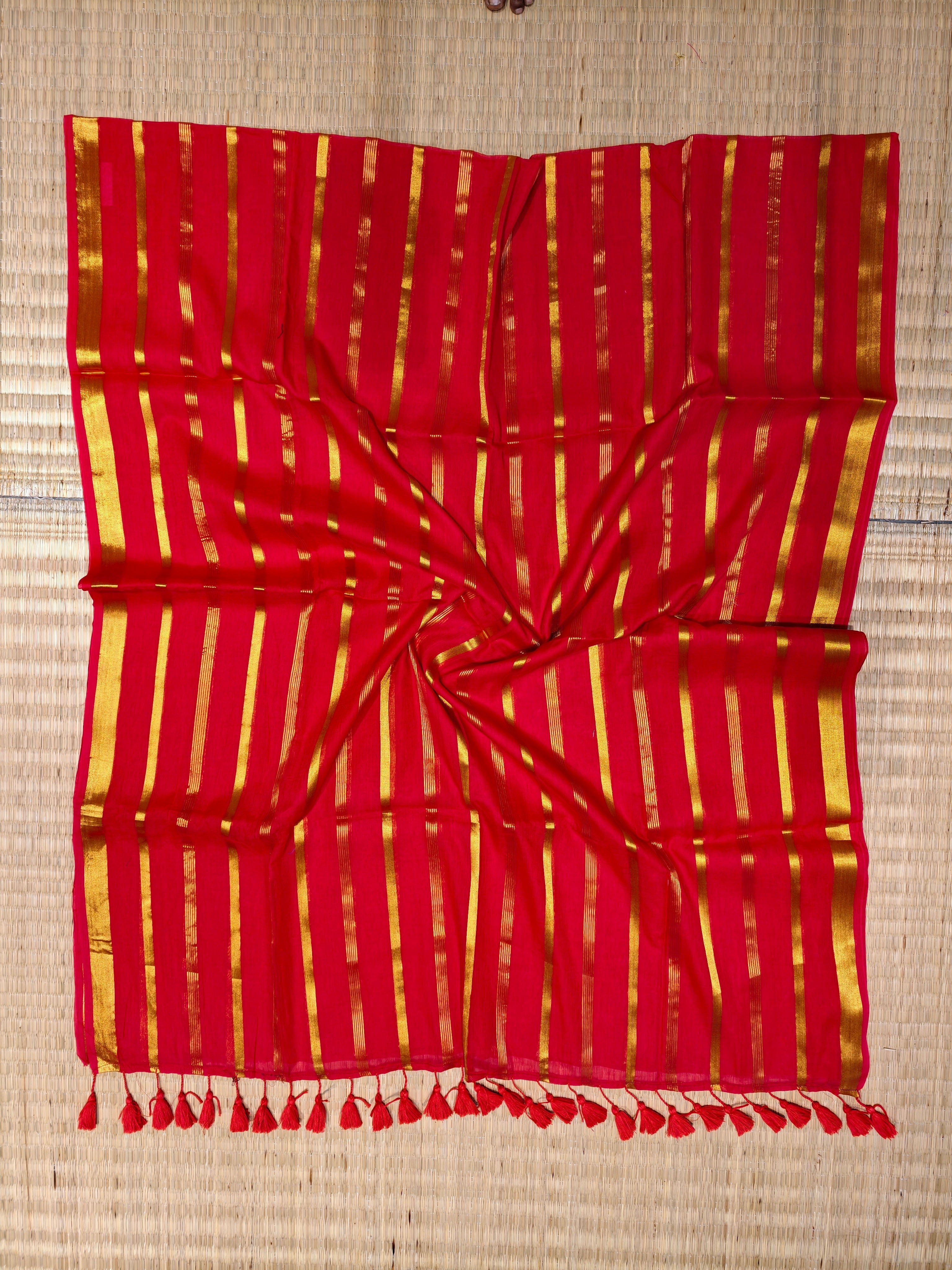 Premium mul cotton saree with zari stripes