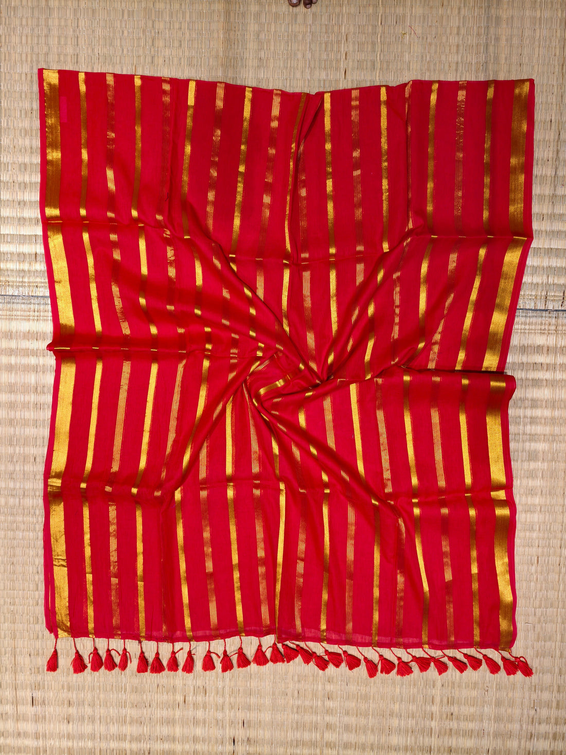 Premium mul cotton saree with zari stripes