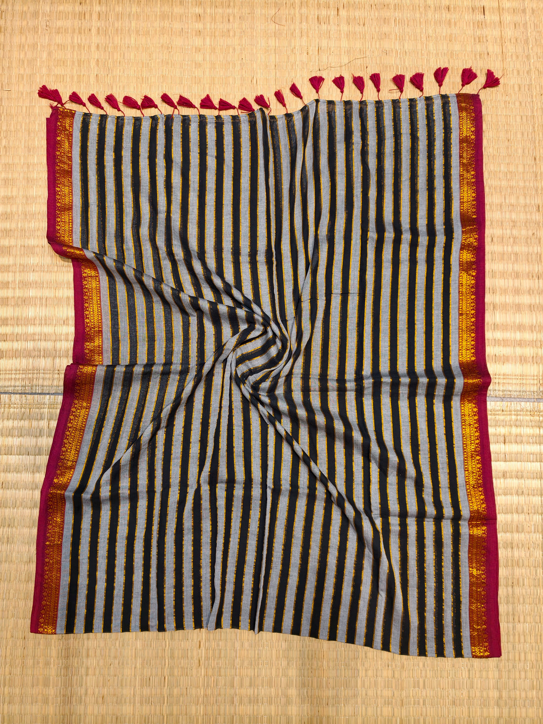 Premium mul cotton saree with alternate stripes PMK