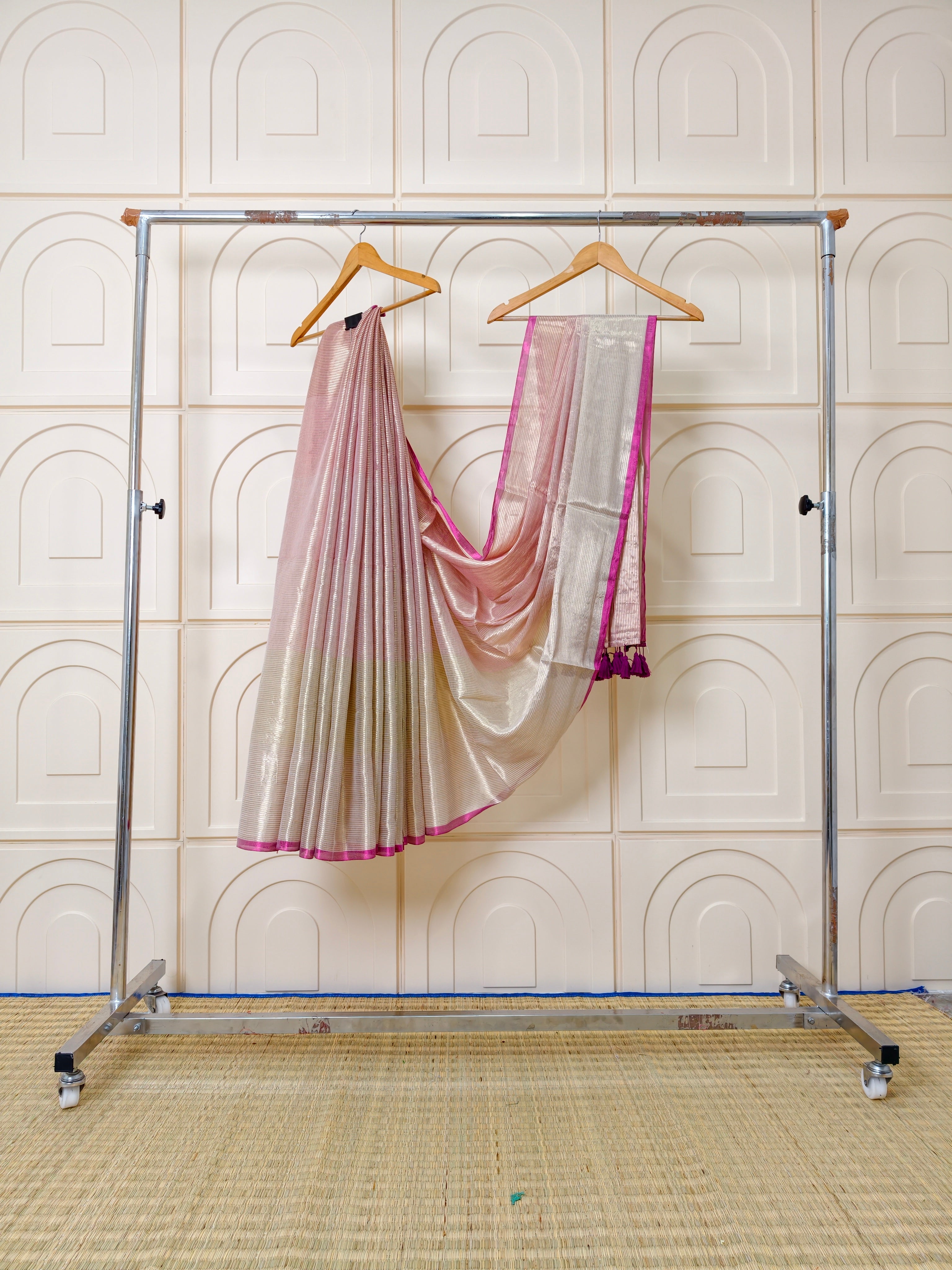 Premium mul tissue zari stripes saree