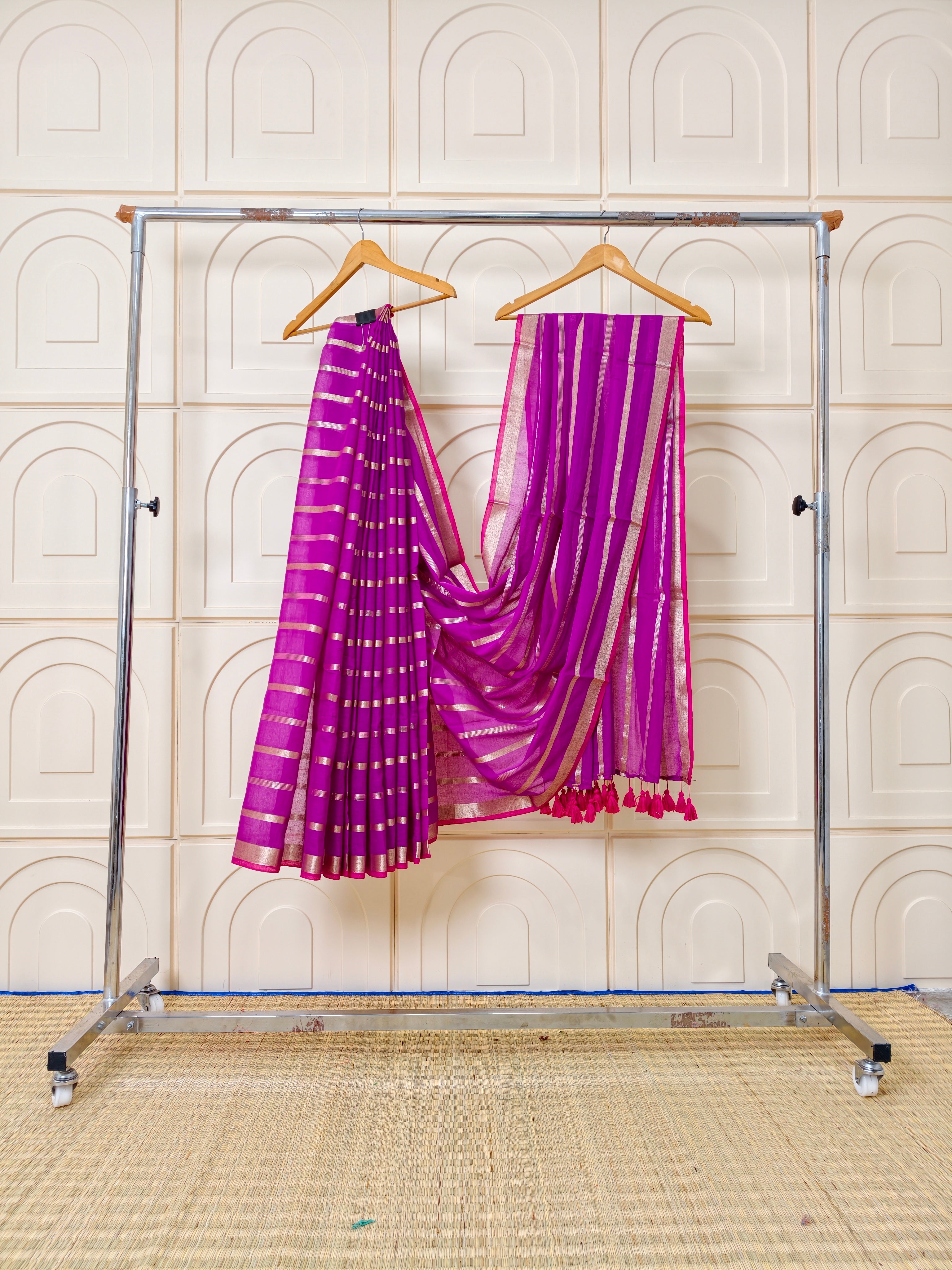 Premium mul cotton saree with zari stripes
