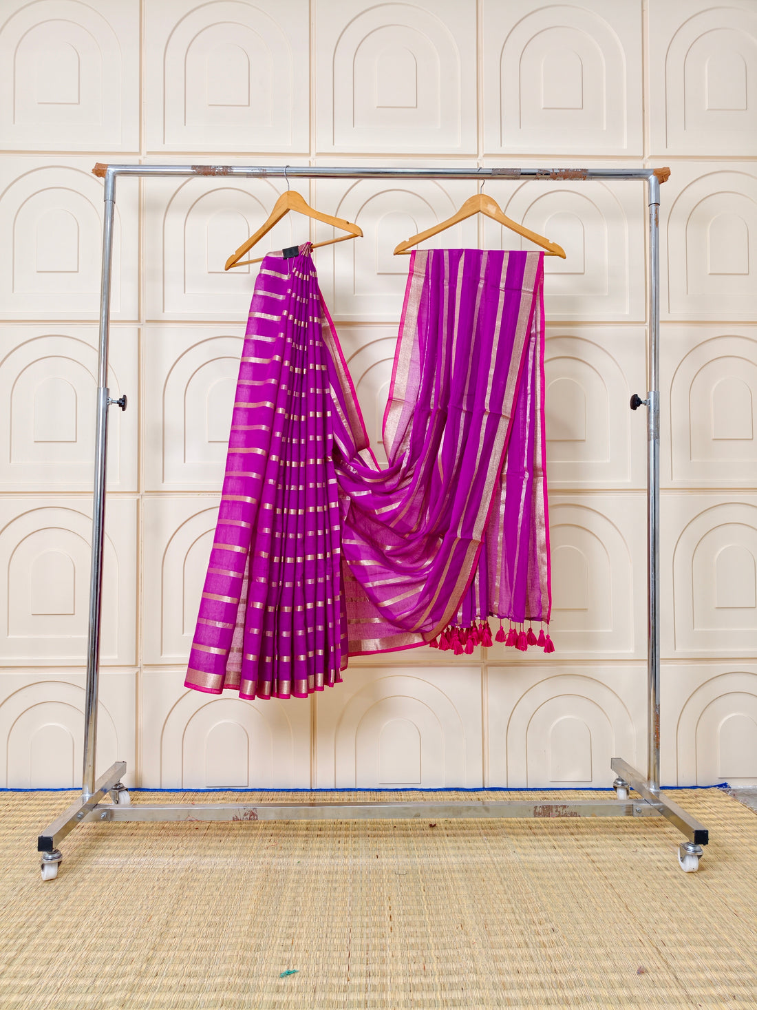 Premium mul cotton saree with zari stripes