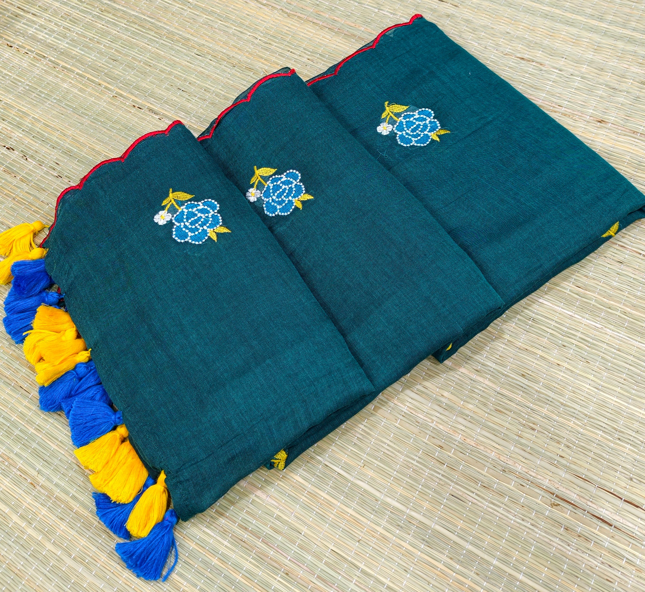 Premium Mul cotton Rose embroidery saree