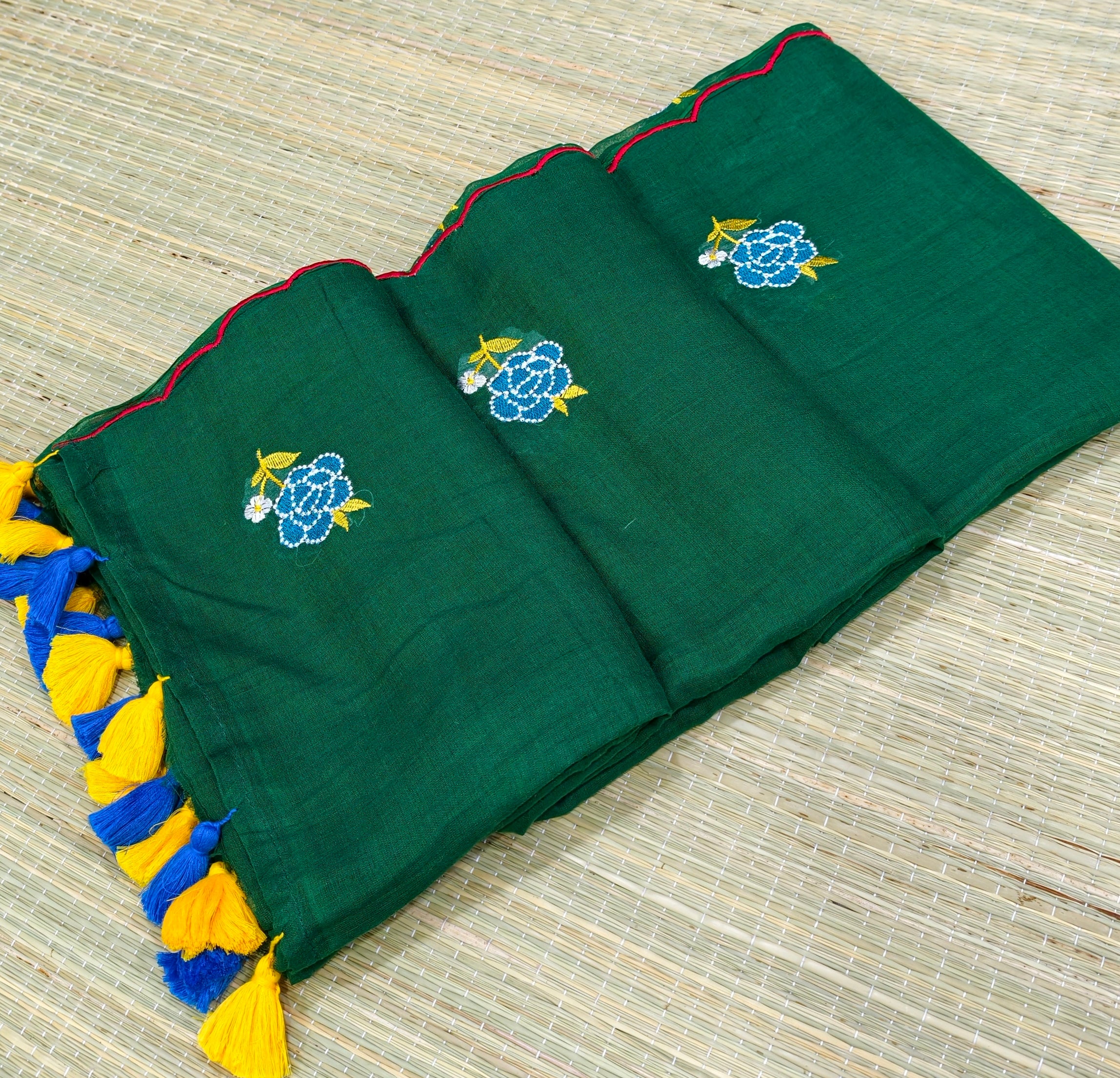 Premium Mul cotton Rose embroidery saree
