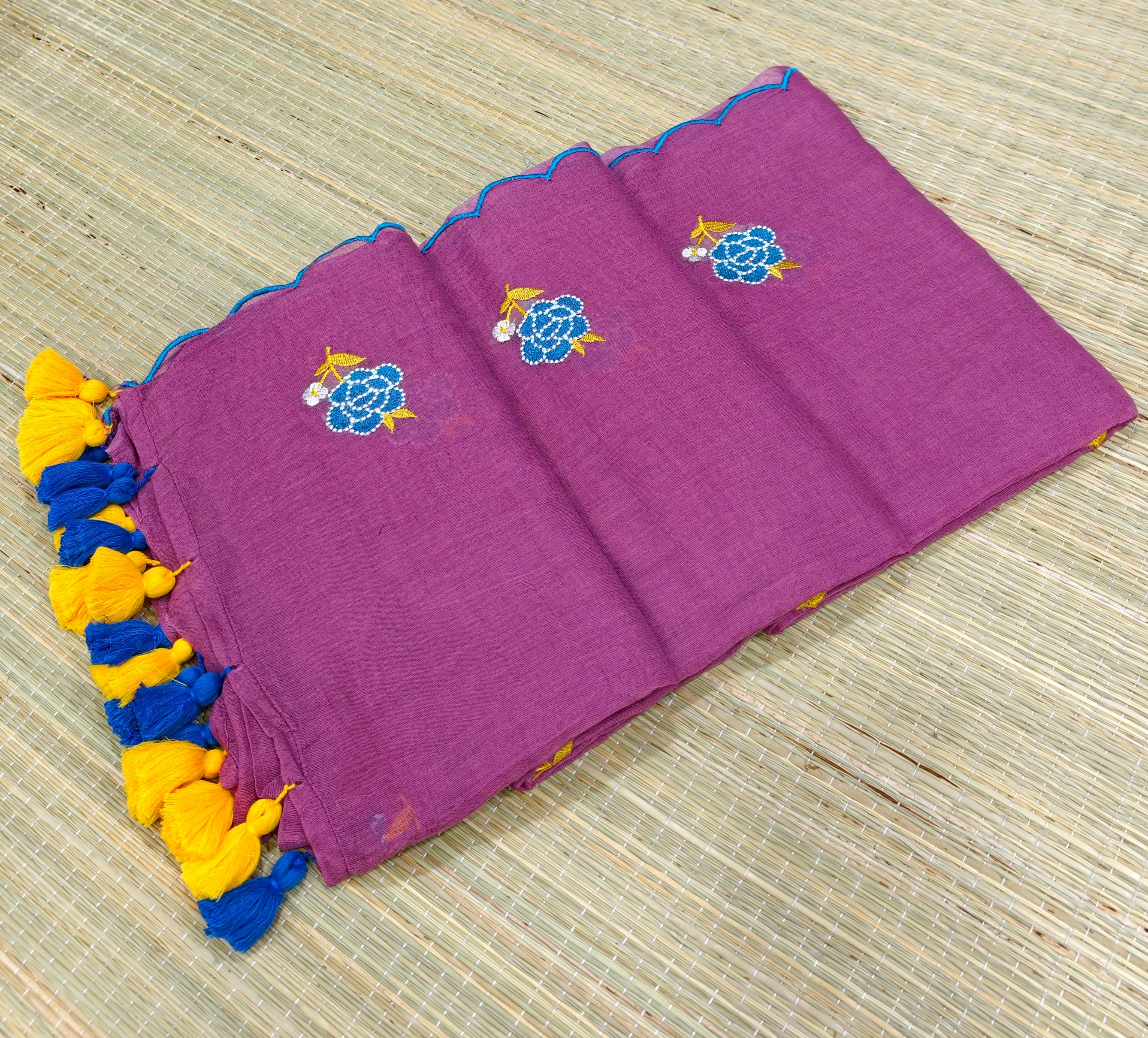 Premium Mul cotton Rose embroidery saree