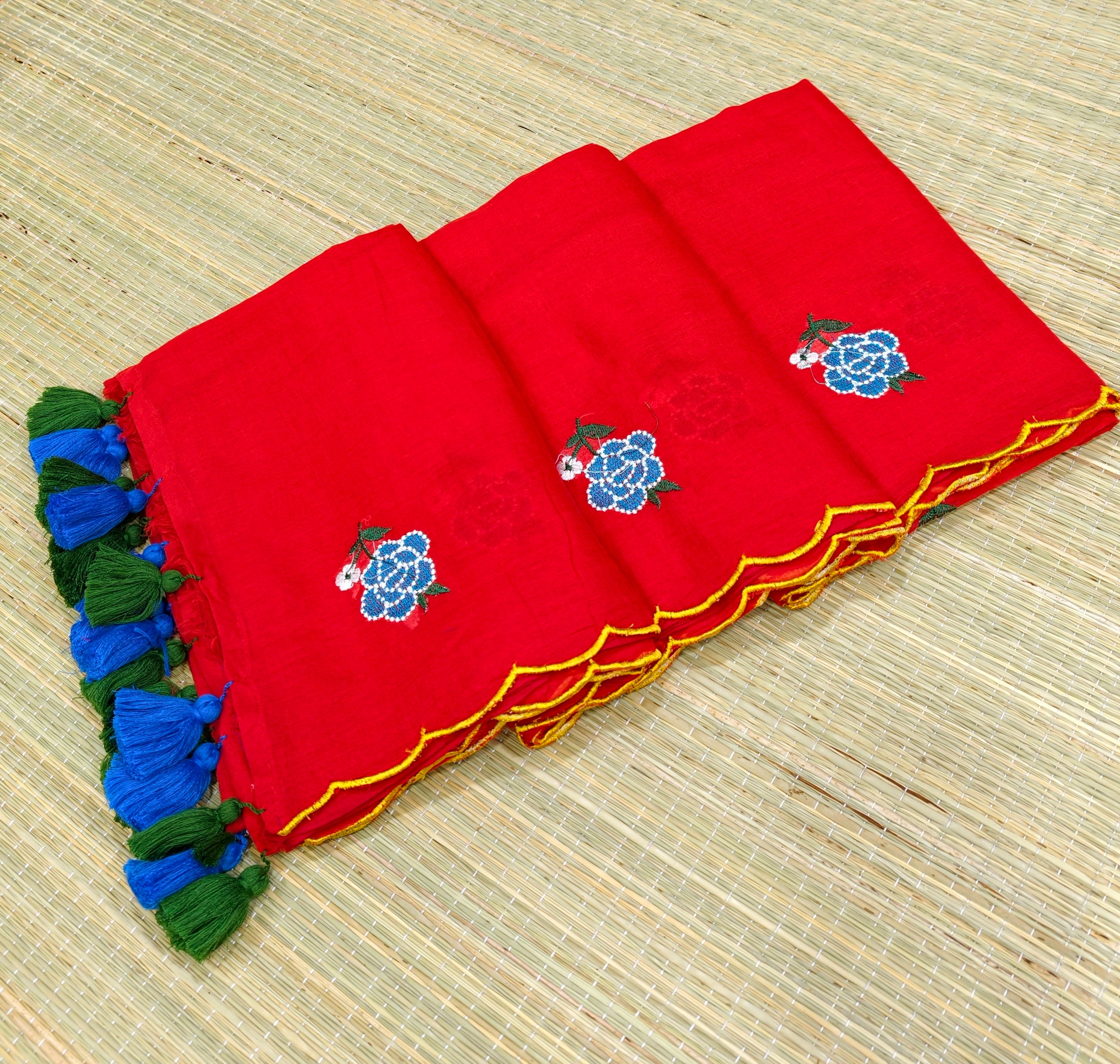 Premium Mul cotton Rose embroidery saree