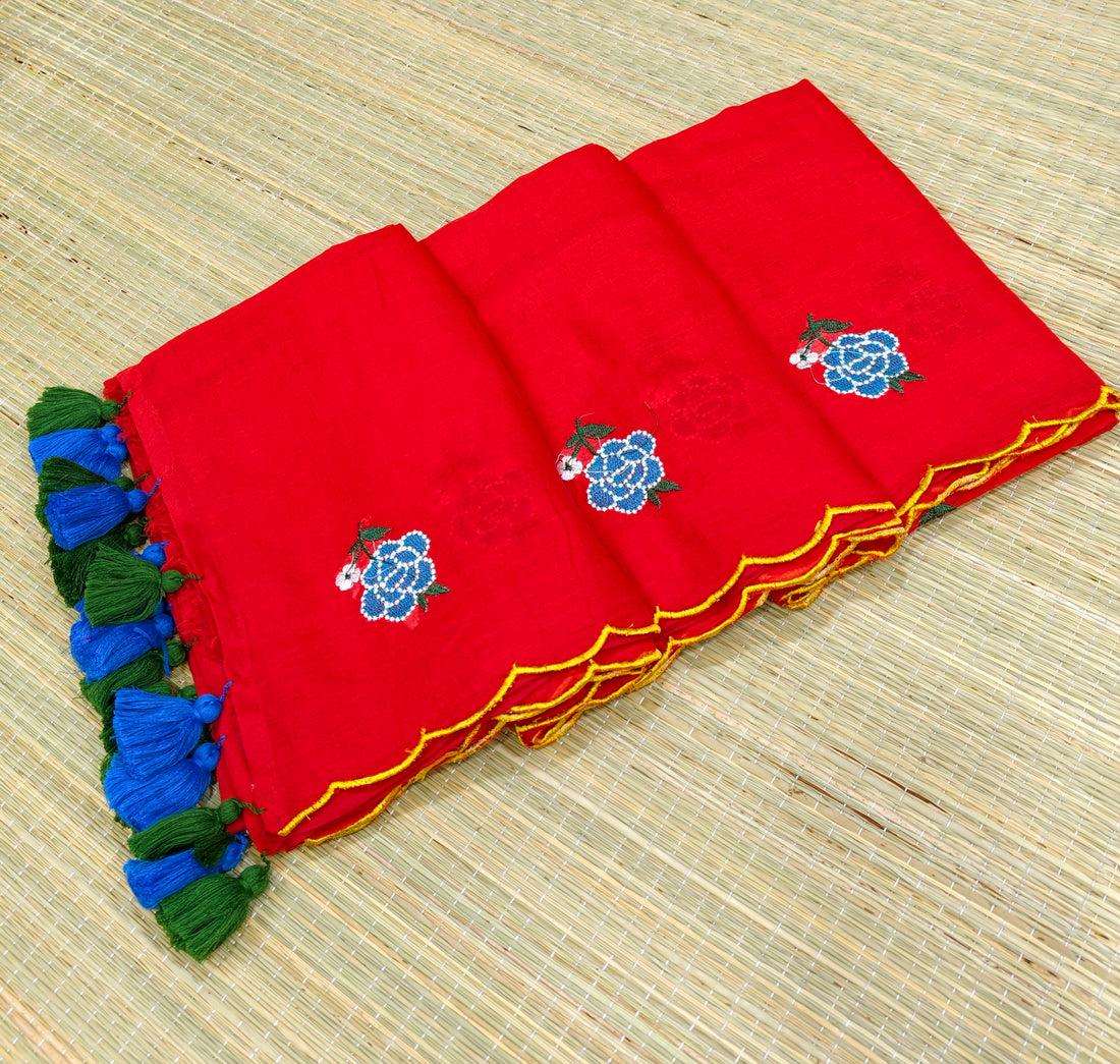 Premium Mul cotton Rose embroidery saree