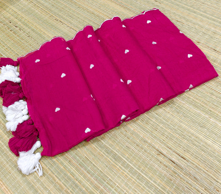 Premium Mul cotton saree with small heart embroidery saree
