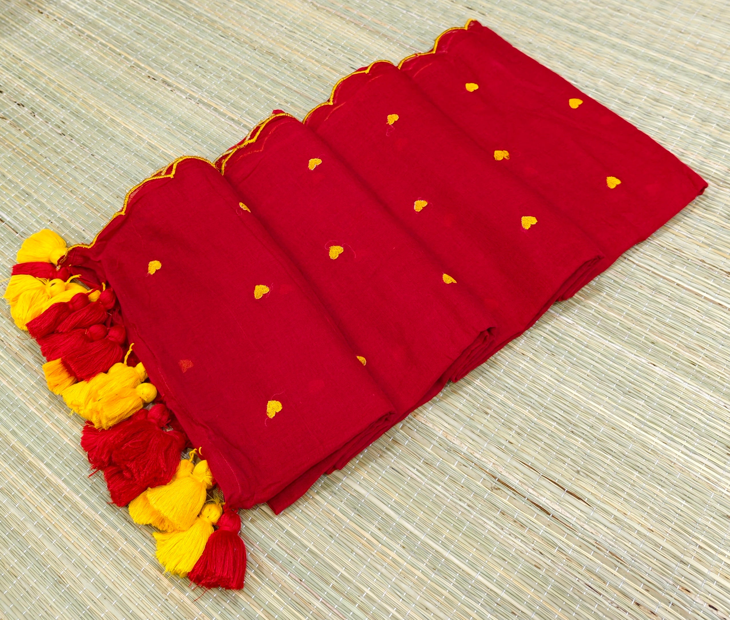 Premium Mul cotton saree with small heart embroidery saree