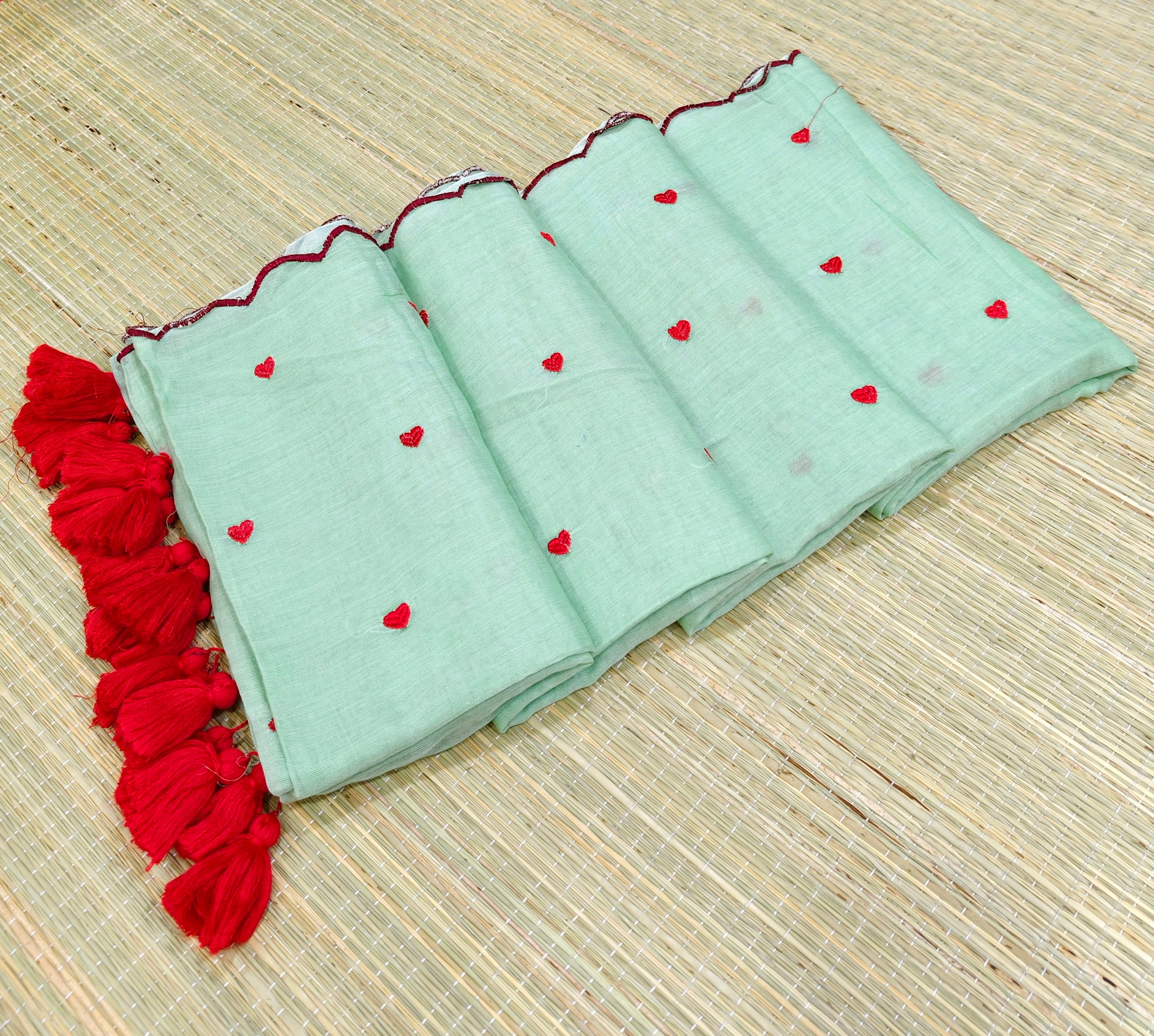 Premium Mul cotton saree with small heart embroidery saree