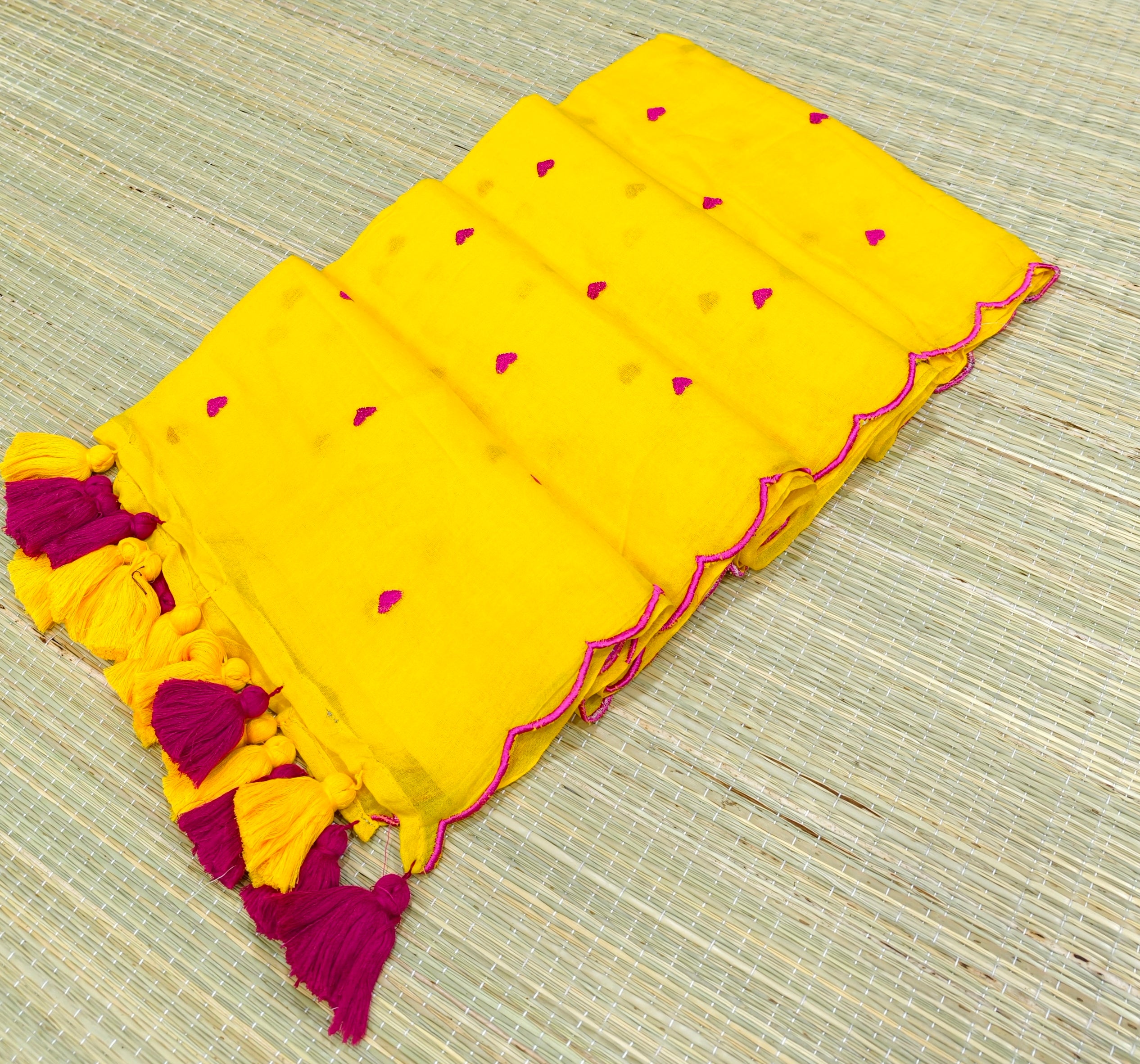Premium Mul cotton saree with small heart embroidery saree