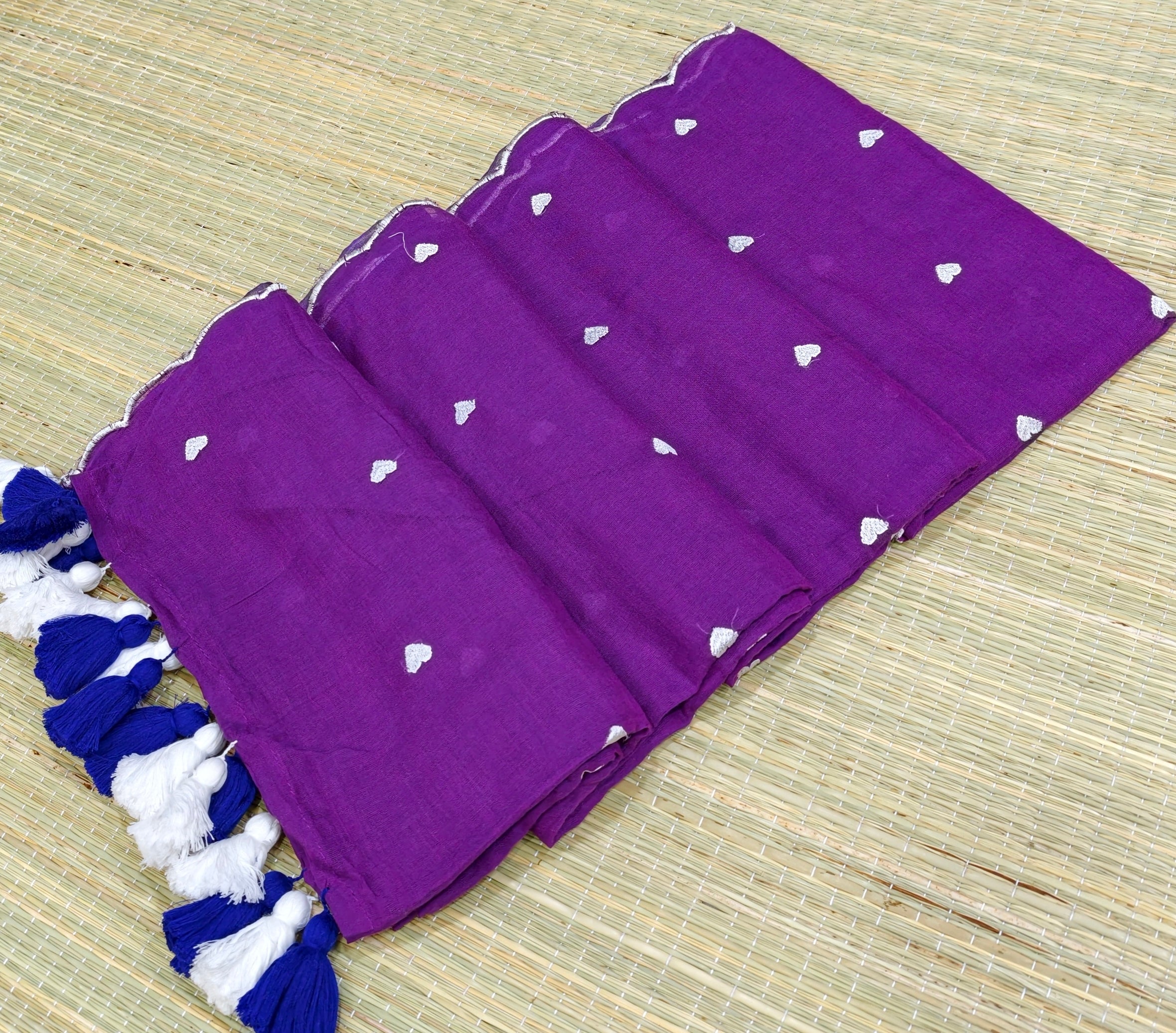 Premium Mul cotton saree with small heart embroidery saree