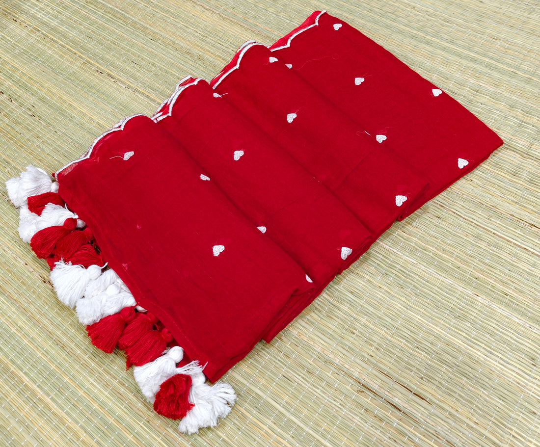 Premium Mul cotton saree with small heart embroidery saree
