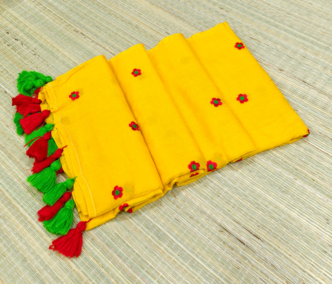 Premium Mul cotton saree with small flower embroidery