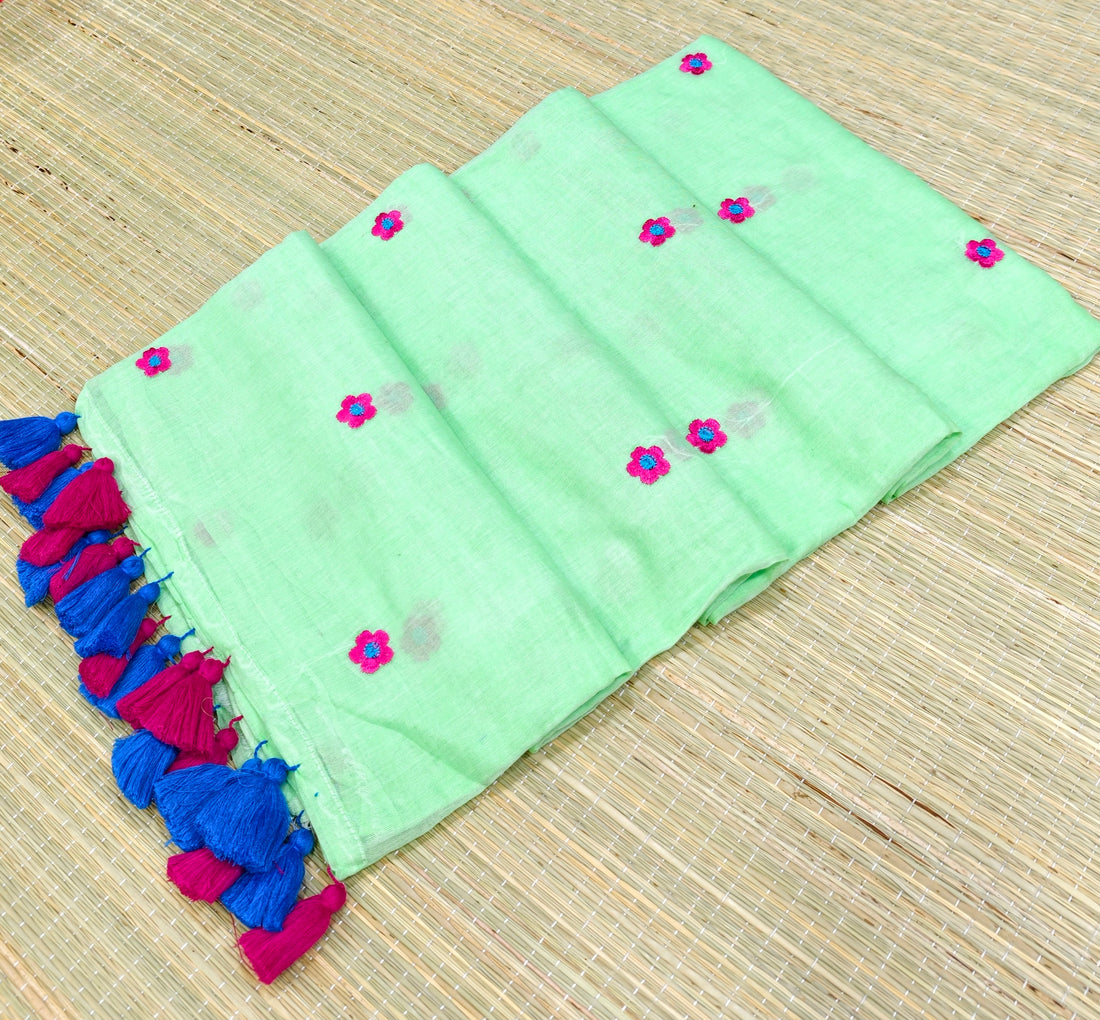 Premium Mul cotton saree with small flower embroidery