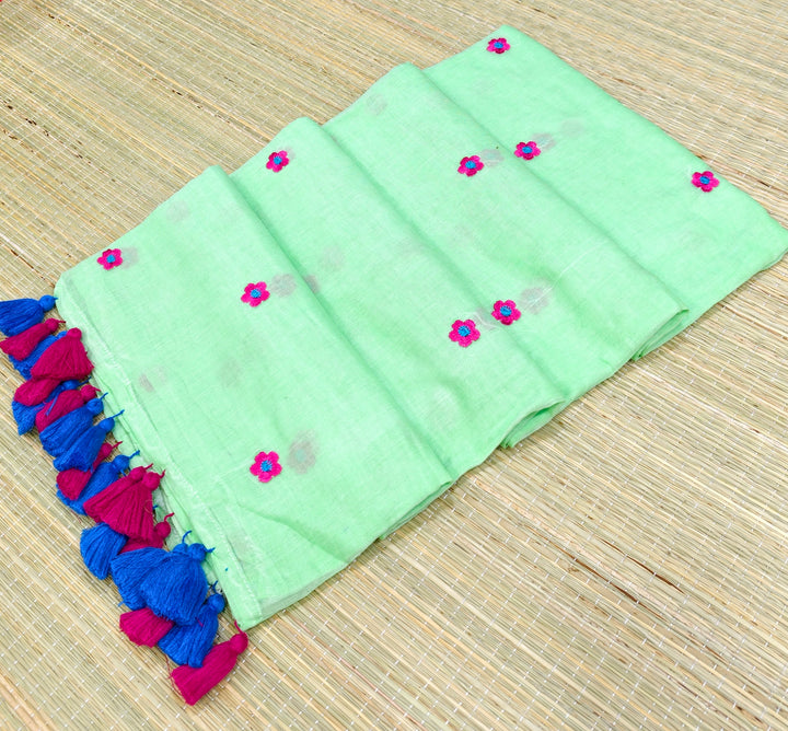 Premium Mul cotton saree with small flower embroidery