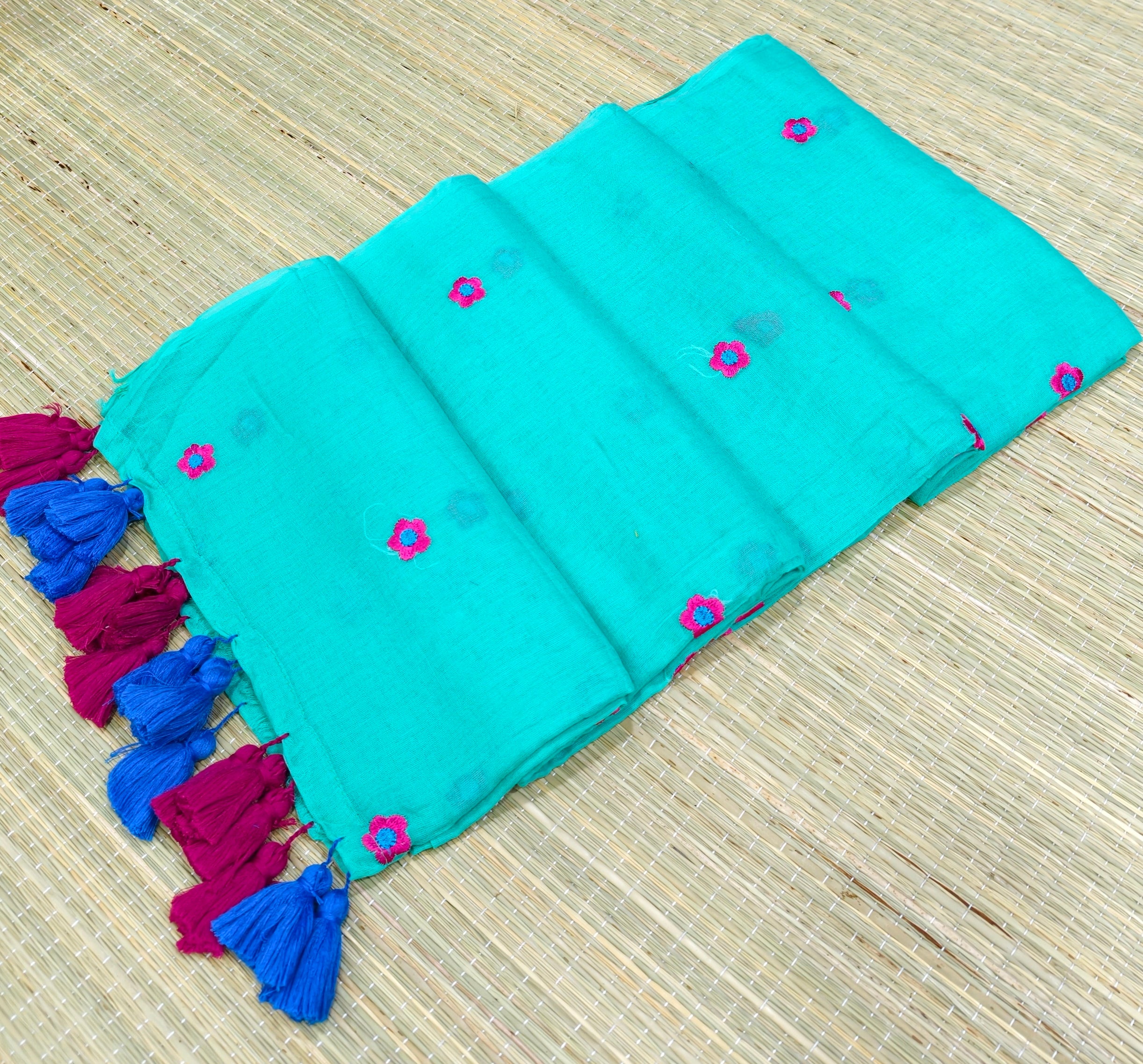 Premium Mul cotton saree with small flower embroidery