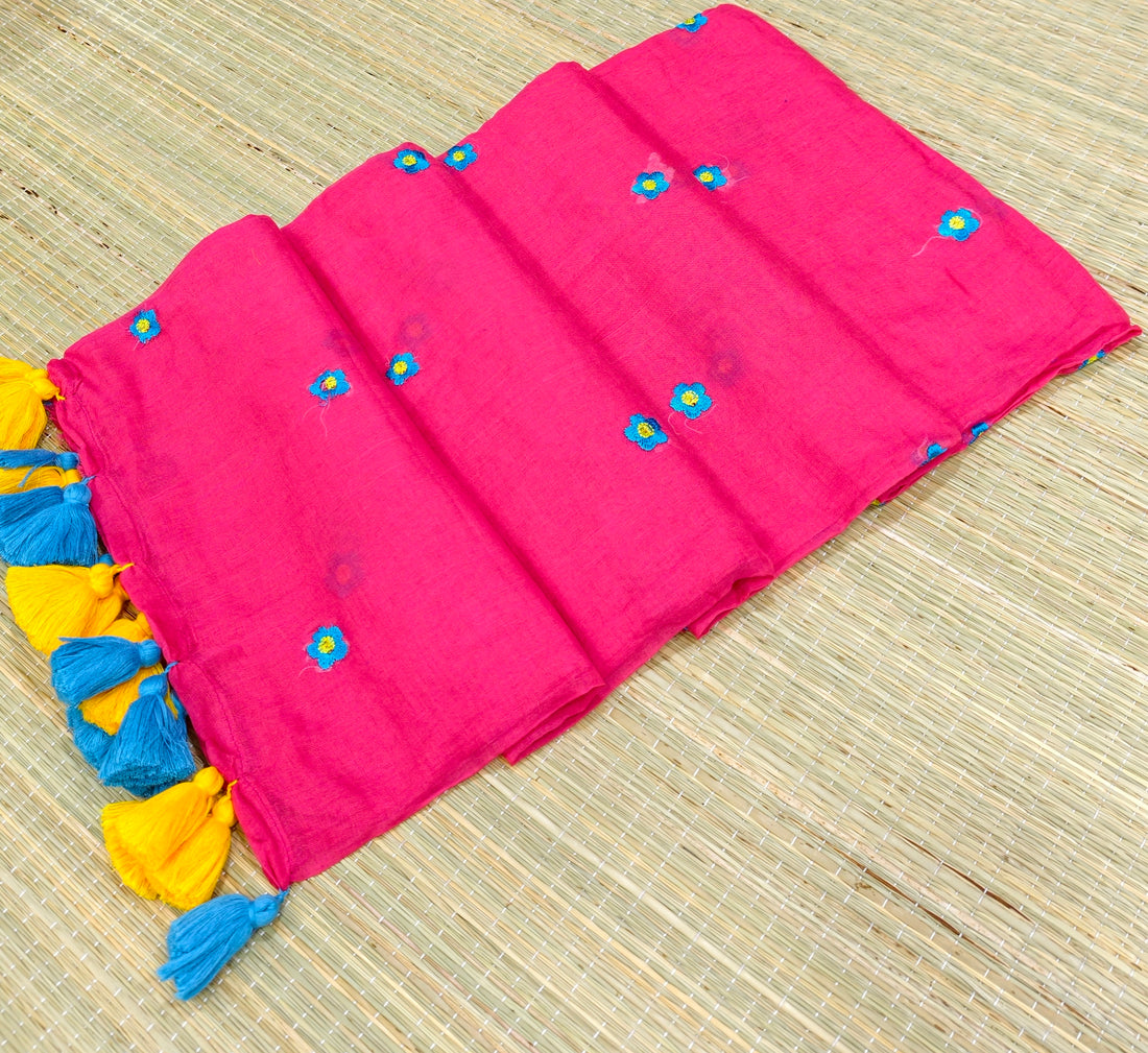 Premium Mul cotton saree with small flower embroidery