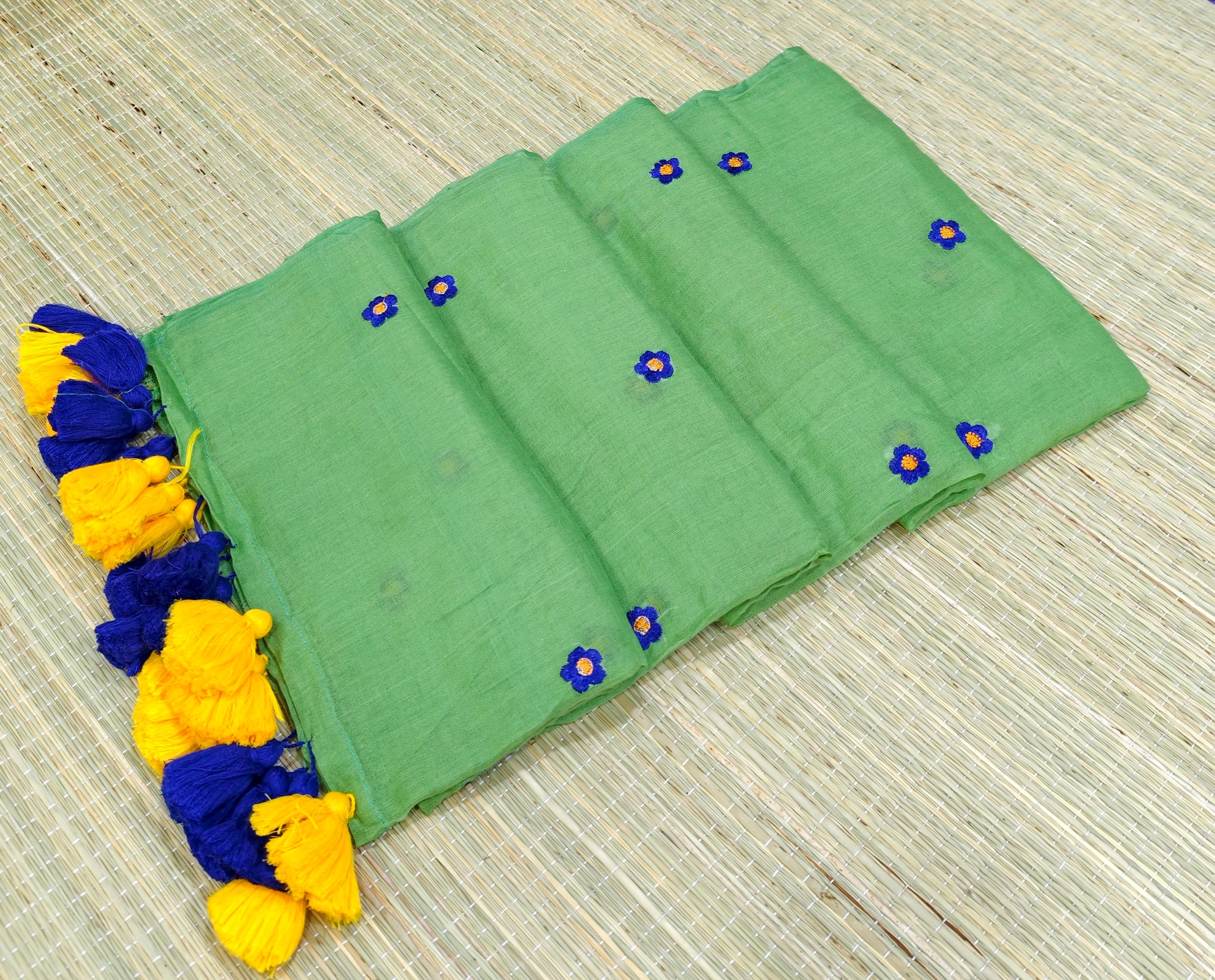 Premium Mul cotton saree with small flower embroidery