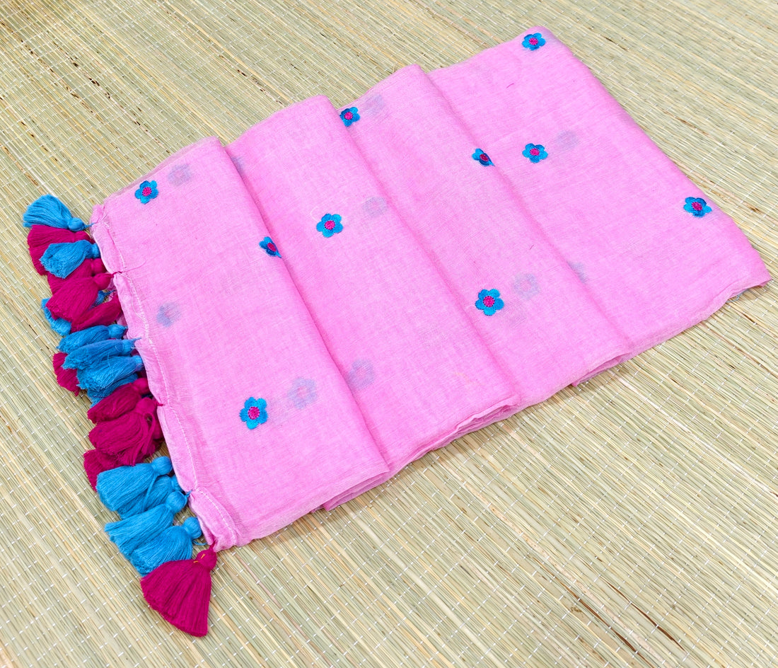 Premium Mul cotton saree with small flower embroidery
