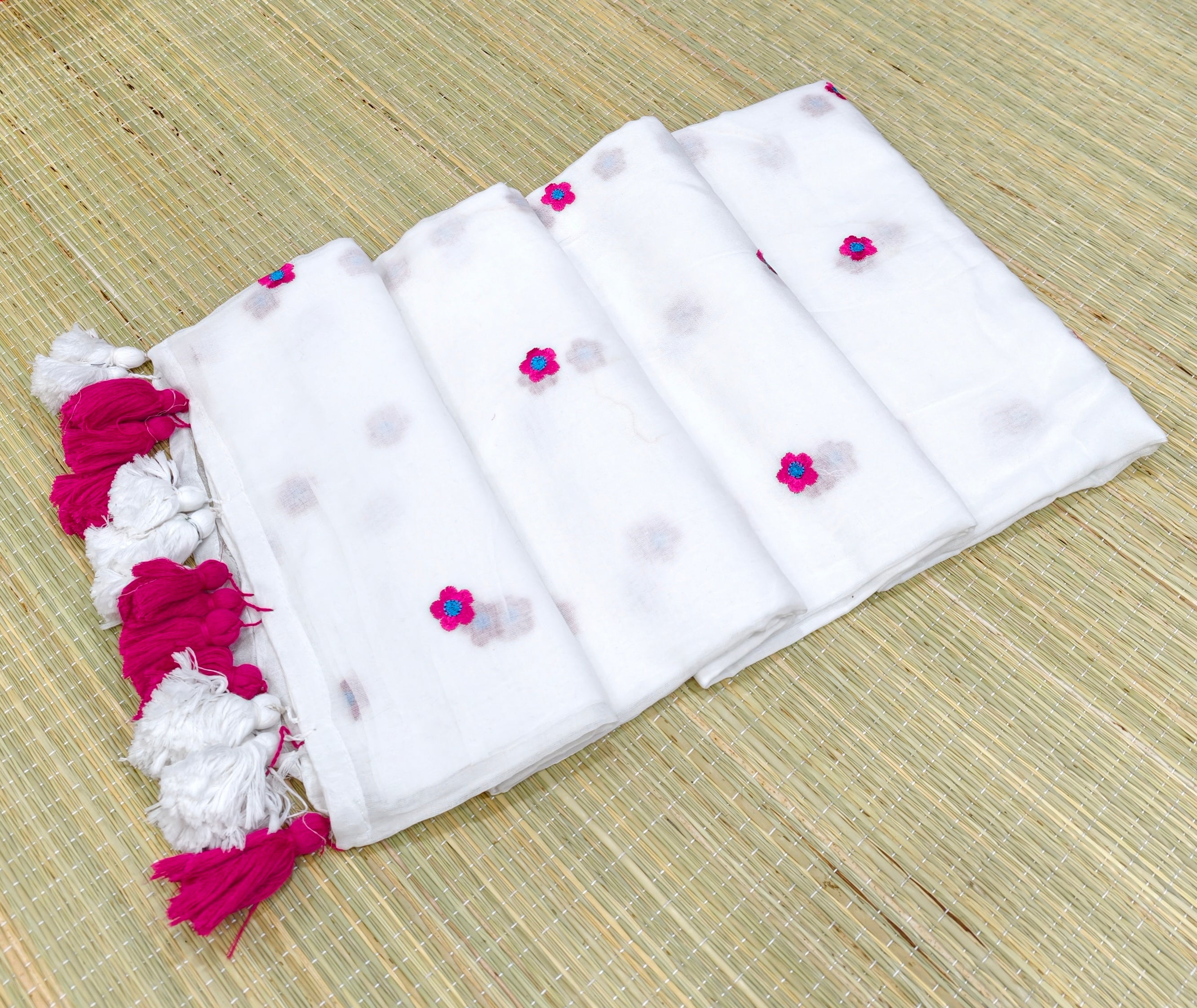 Premium Mul cotton saree with small flower embroidery