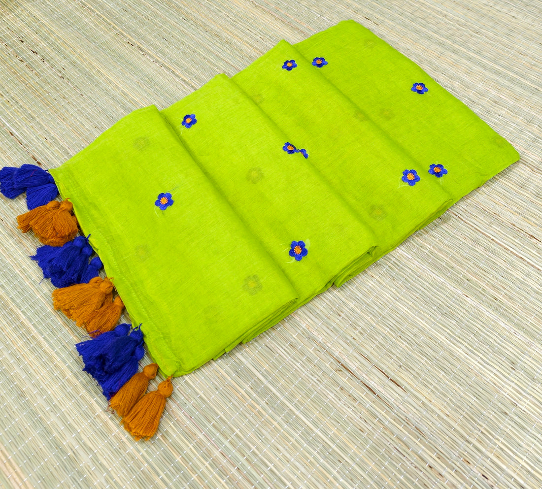Premium Mul cotton saree with small flower embroidery