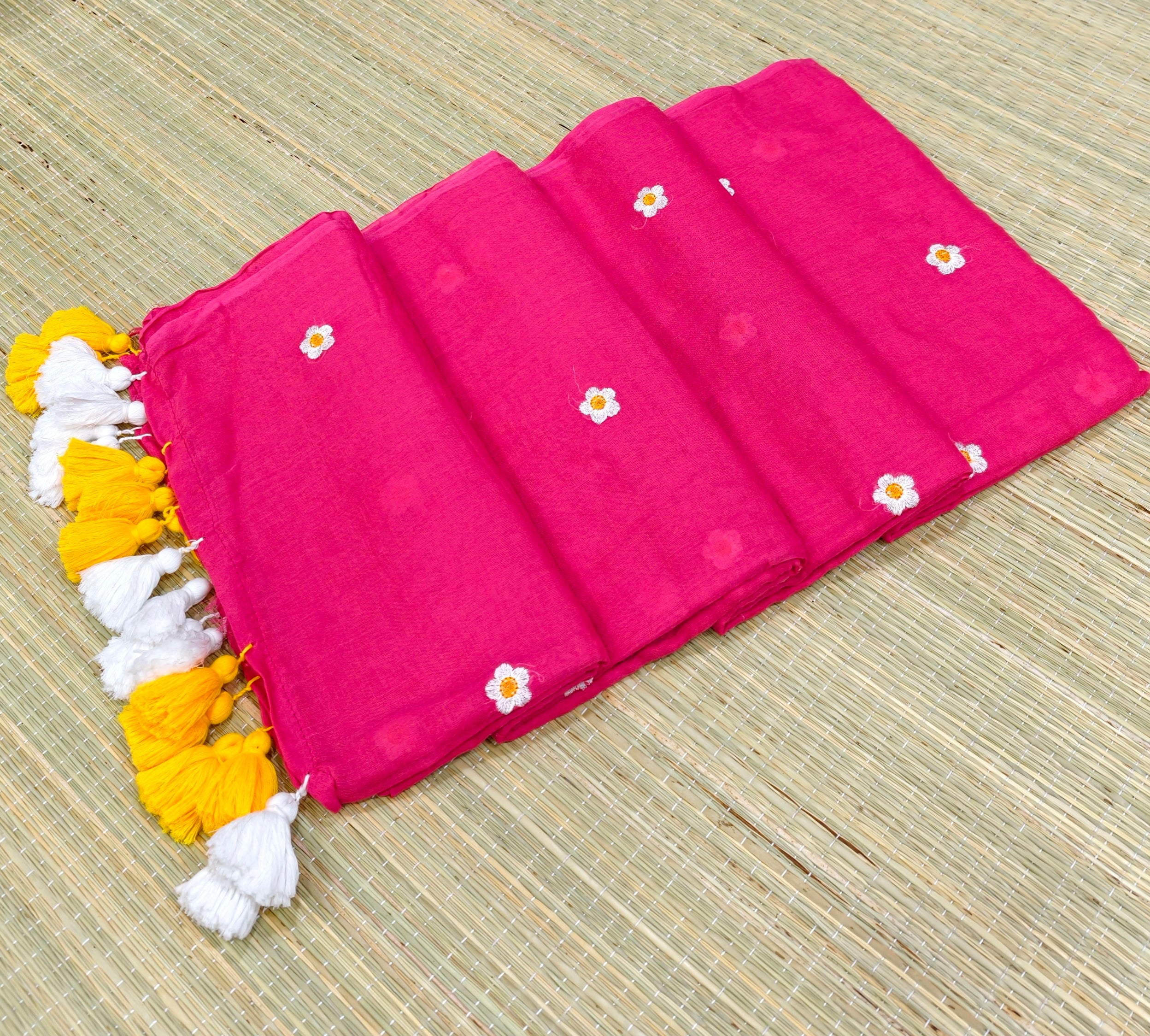 Premium Mul cotton saree with small flower embroidery