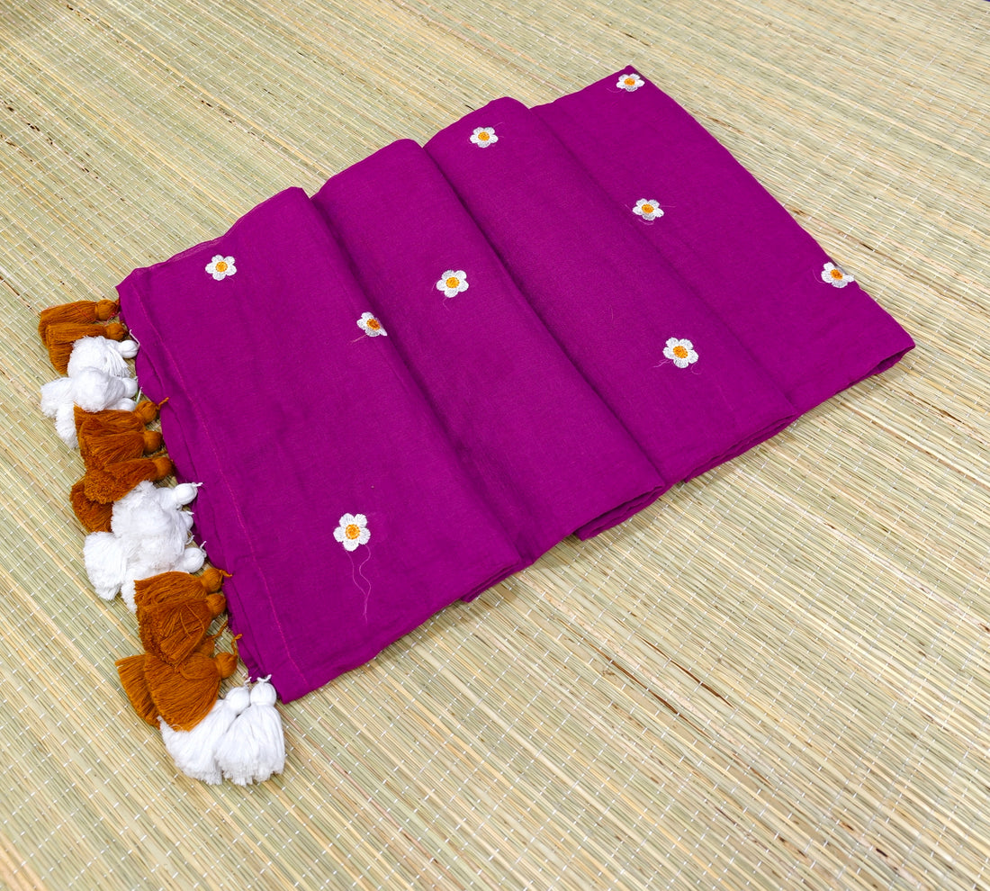 Premium Mul cotton saree with small flower embroidery