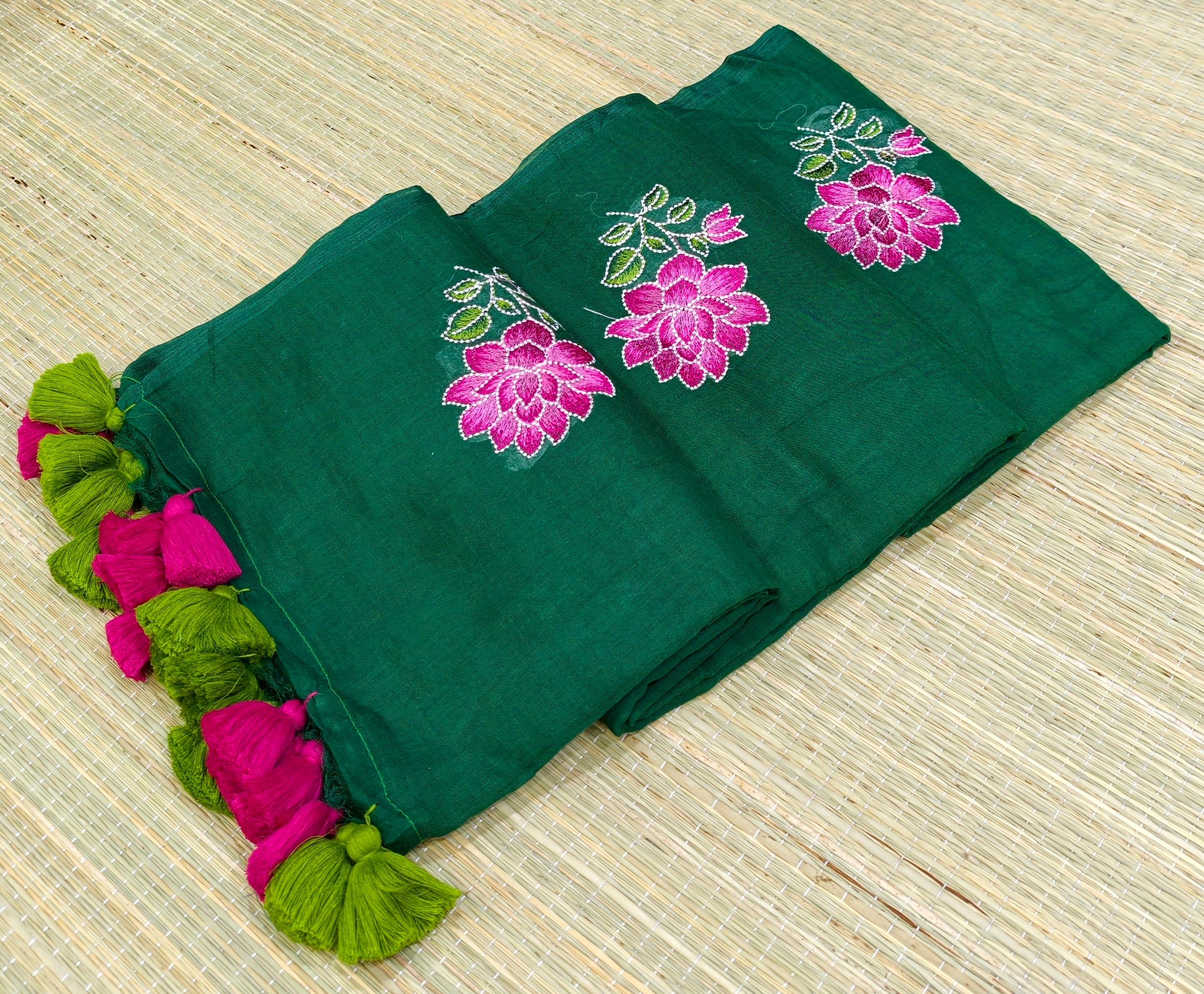 Premium Mul cotton saree with lotus embroidery