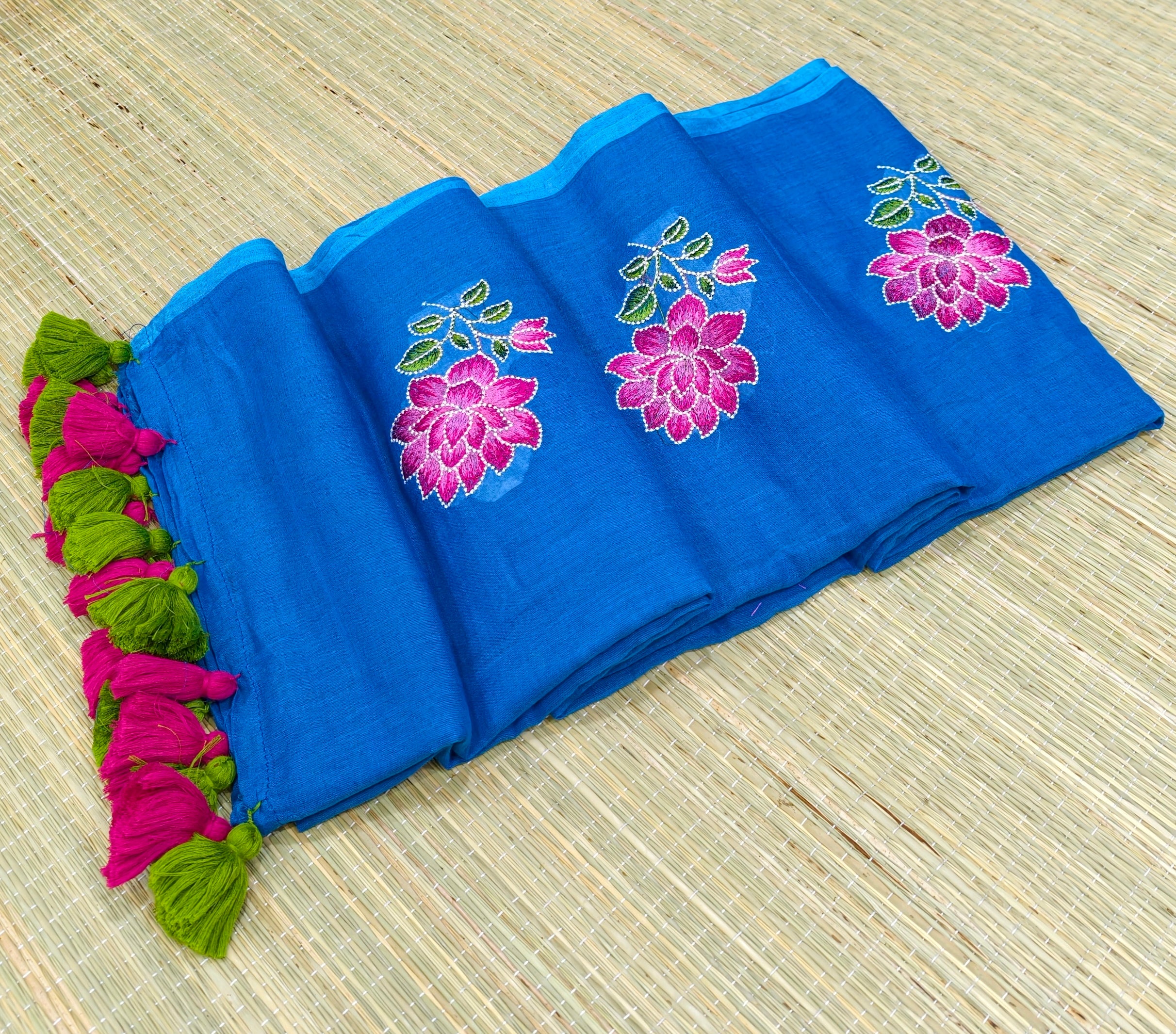 Premium Mul cotton saree with lotus embroidery