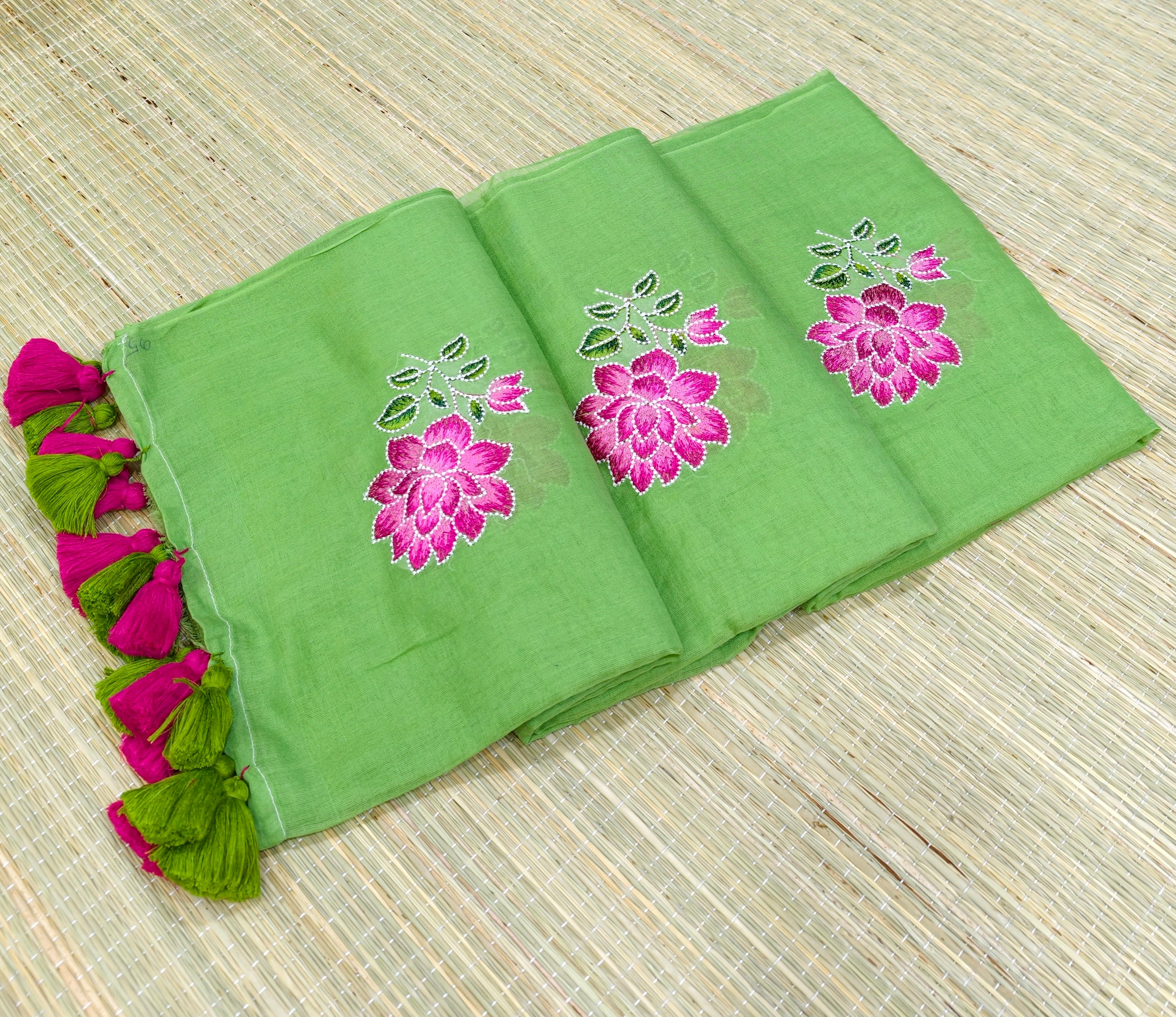 Premium Mul cotton saree with lotus embroidery