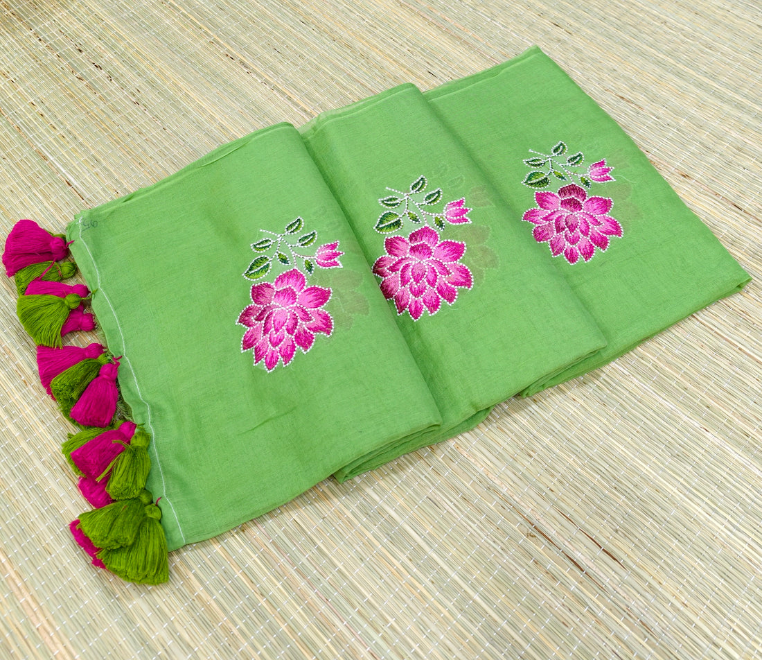 Premium Mul cotton saree with lotus embroidery