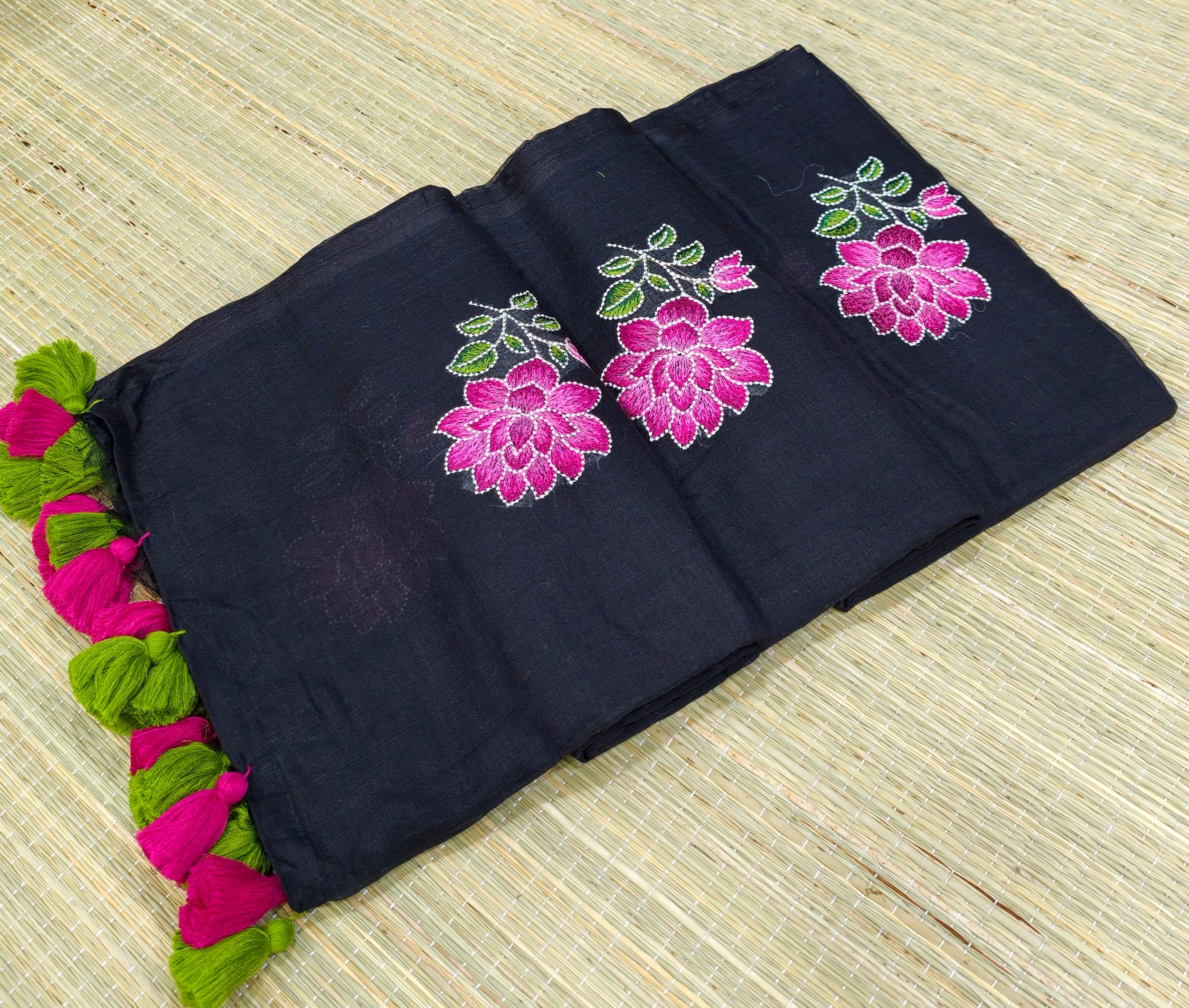 Premium Mul cotton saree with lotus embroidery