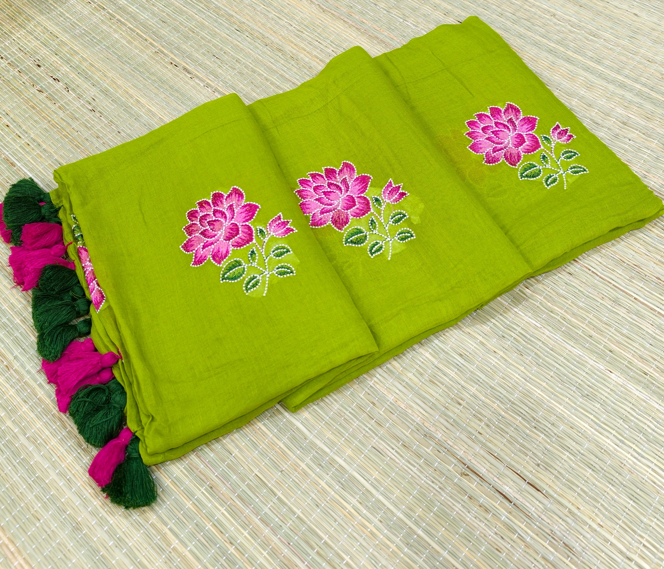 Premium Mul cotton saree with lotus embroidery