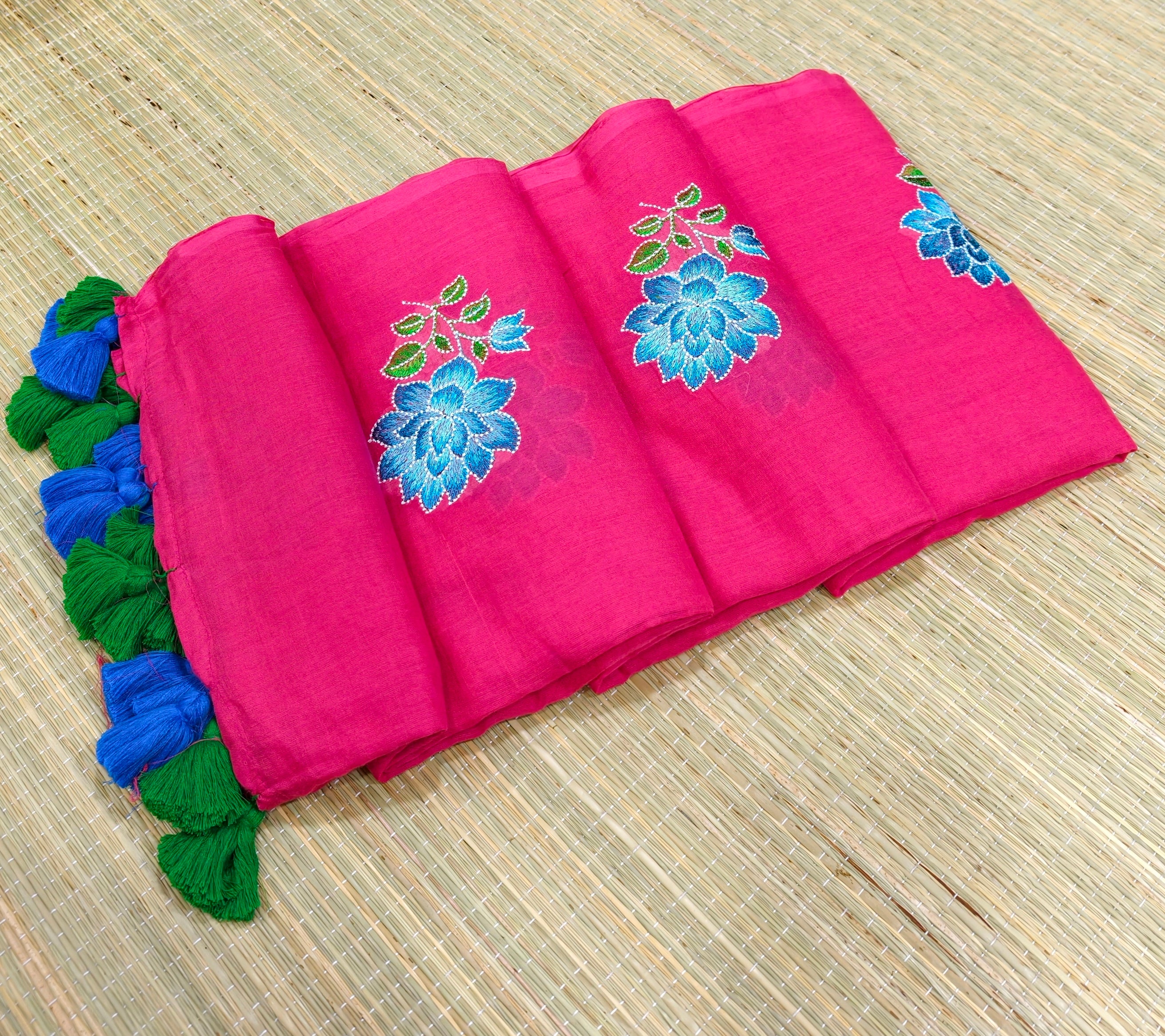 Premium Mul cotton saree with lotus embroidery